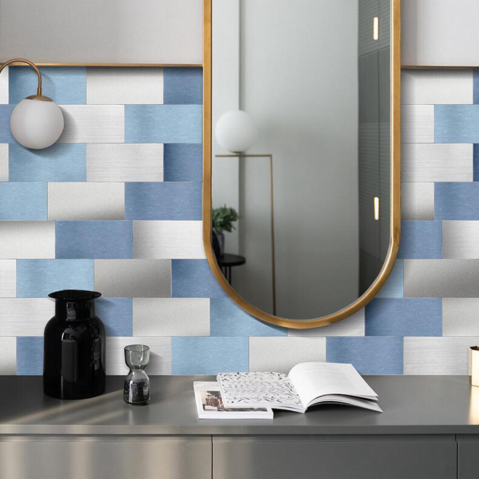 16Pcs Foam Wallpaper Peel and Sticker Wall Panels for Bathroom Kitchen Bedroom blue gray white