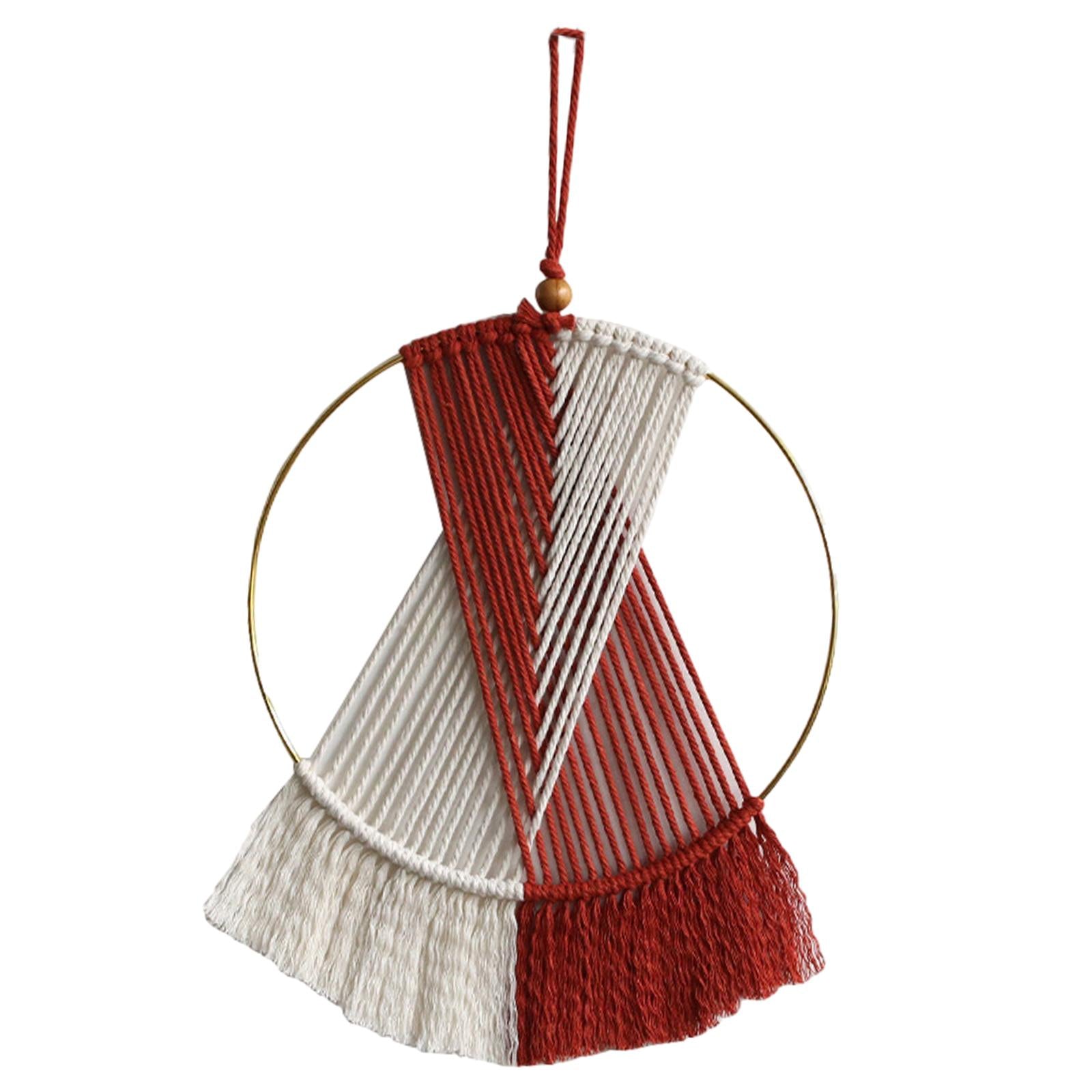 Boho Circular Tassel Tapestry Accents Holiday Handwoven Macrame Wall Hanging Red