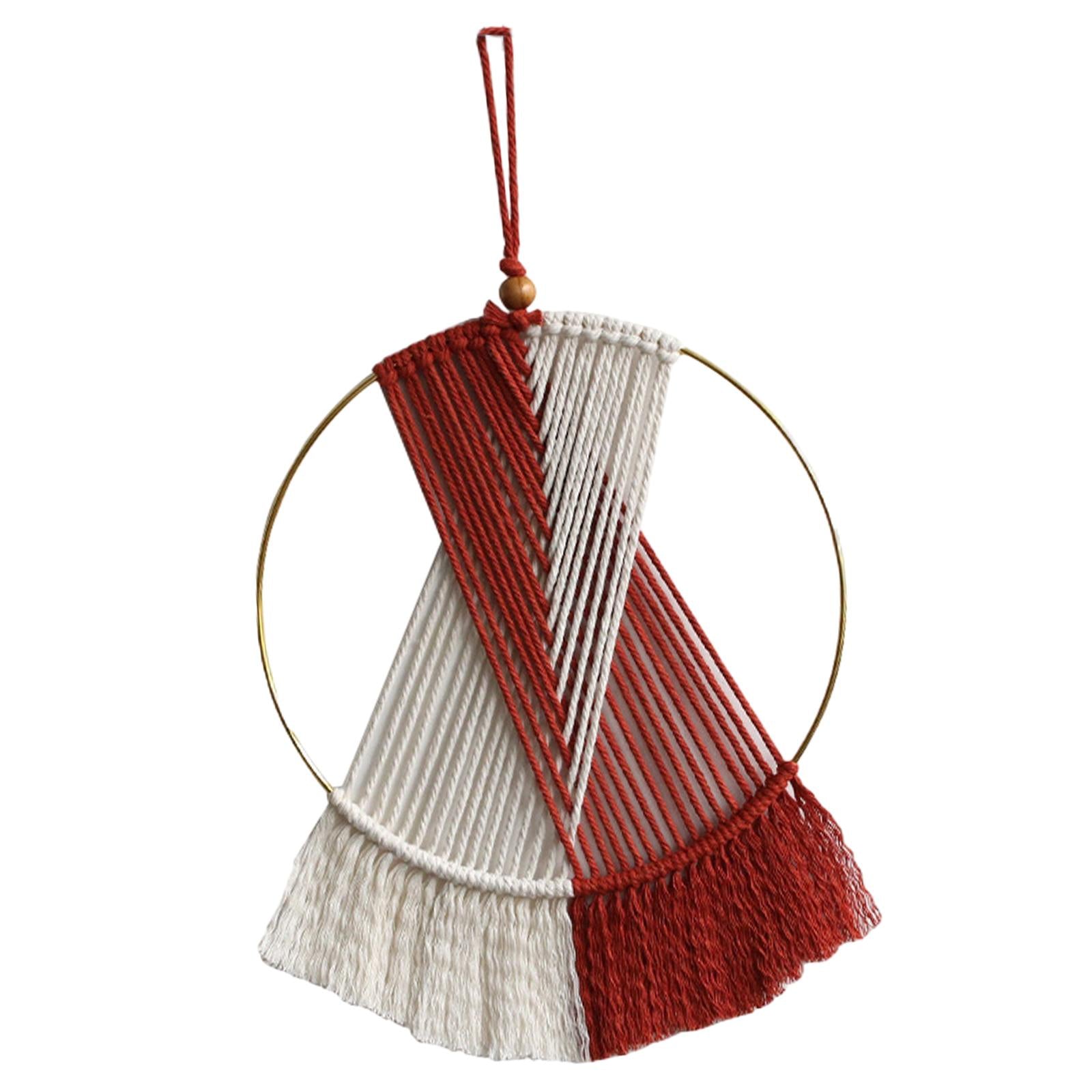 Boho Circular Tassel Tapestry Accents Holiday Handwoven Macrame Wall Hanging Red