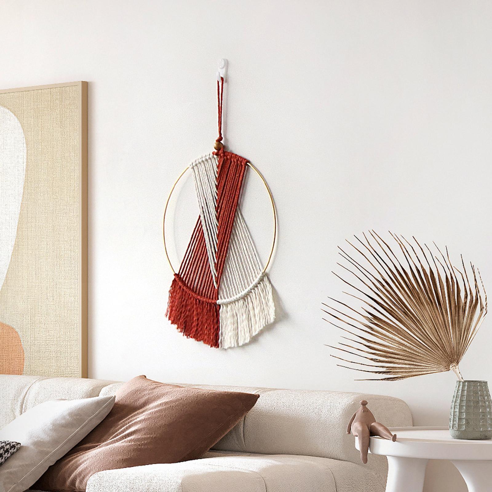 Boho Circular Tassel Tapestry Accents Holiday Handwoven Macrame Wall Hanging Red