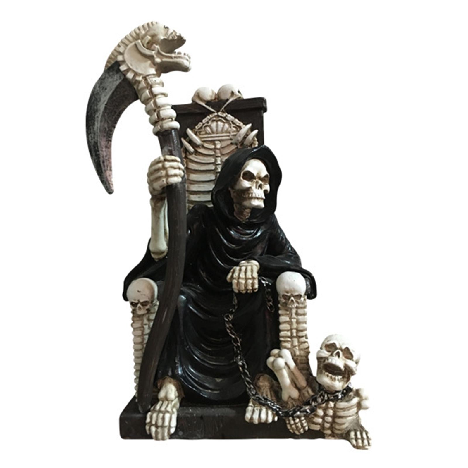 Grim Reaper on Throne with Scythe Statue for Tabletop Haunted House Festival