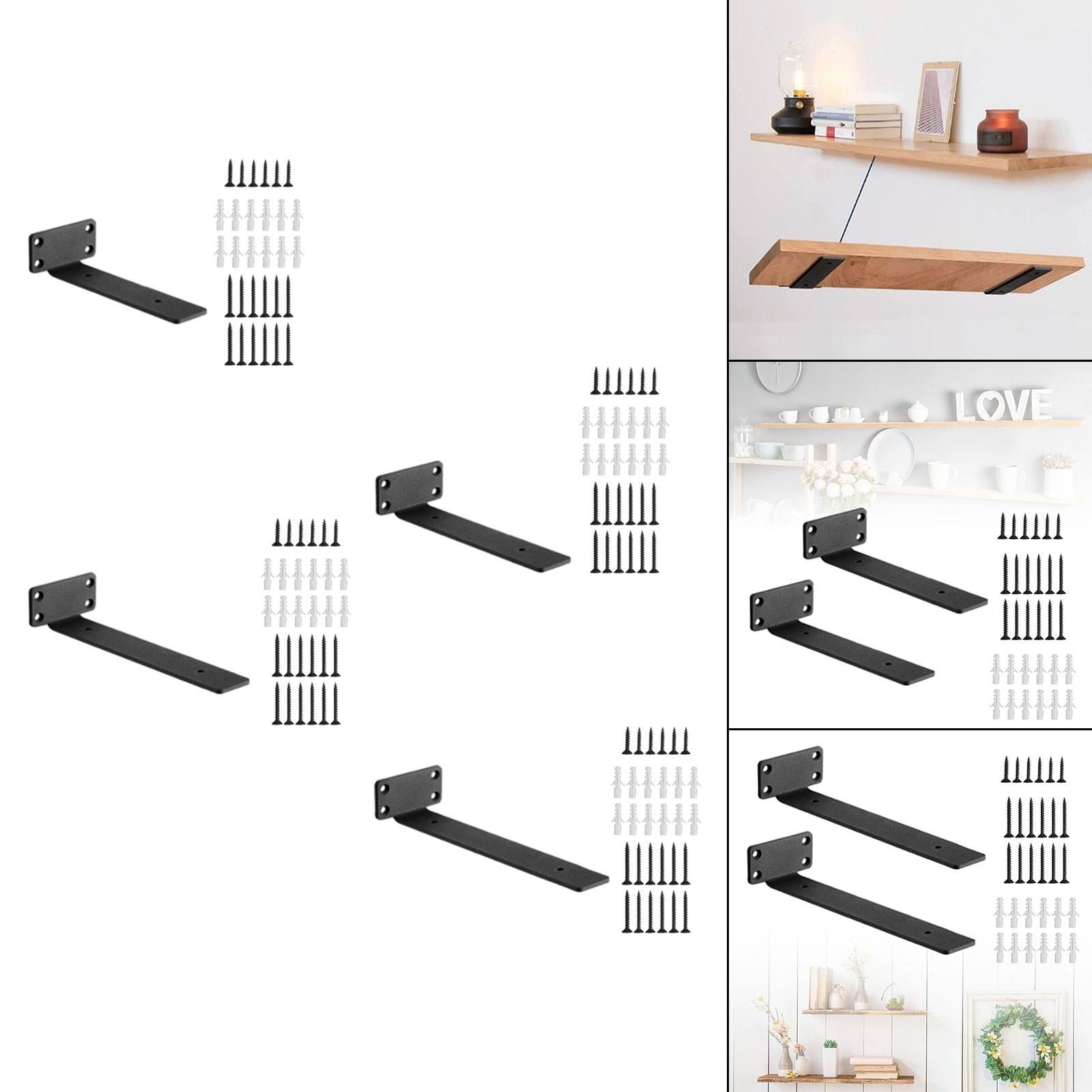 2 Pieces Black L Floating Shelf Brackets Aluminum with Accessory for Kitchen 6inch