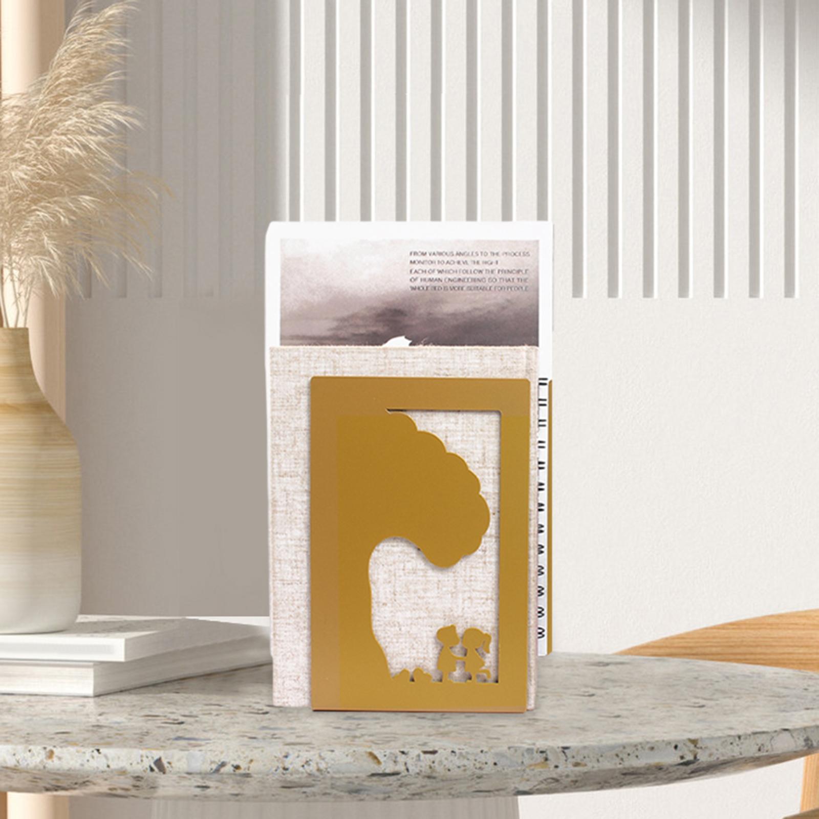 Bookshelf Book Support Organizer Metal Bookends for Magazines Office Shelves Tree and Boy Girl