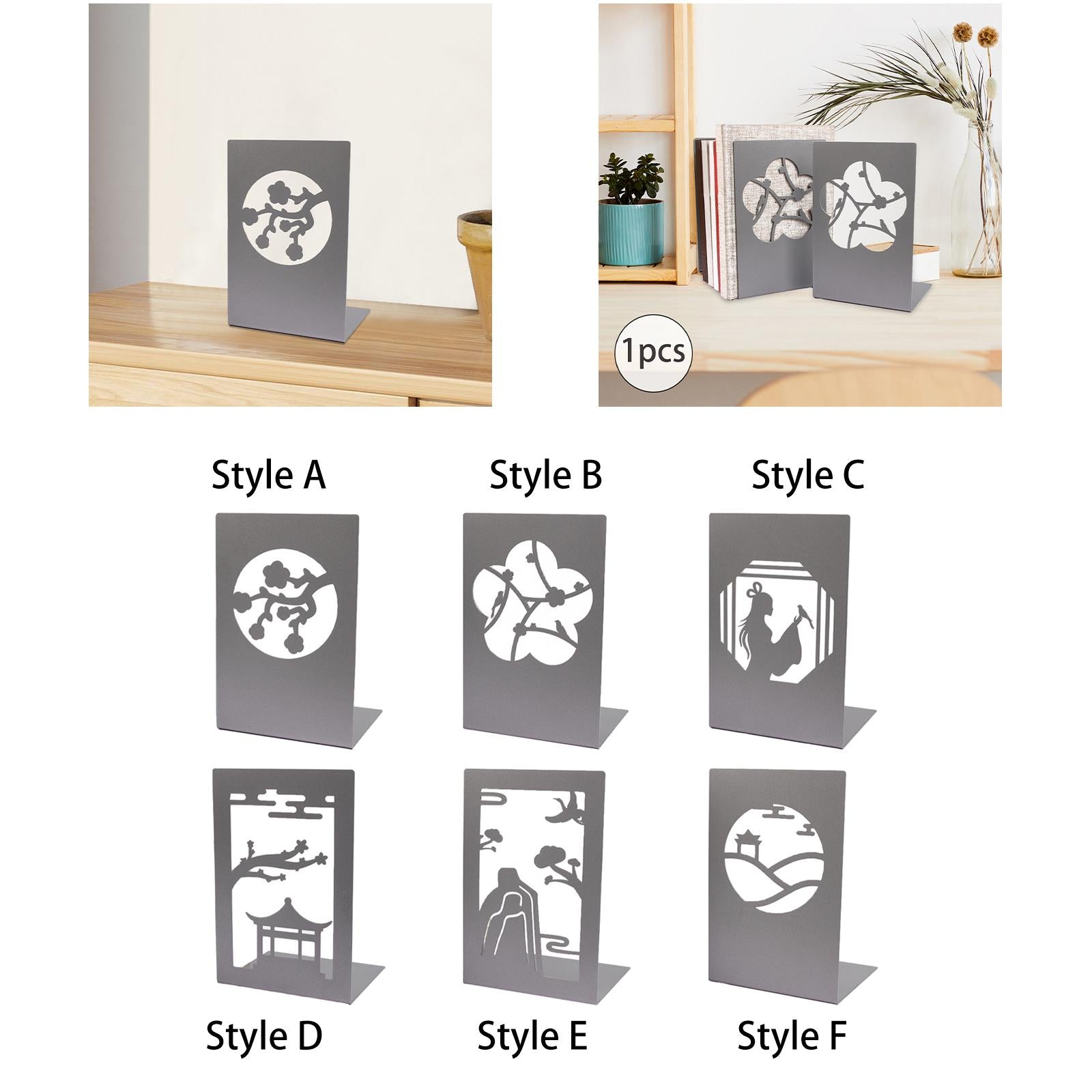 Metal Bookends Decorative Organizer Book Stoppers for Shelves Office Bedroom Style A