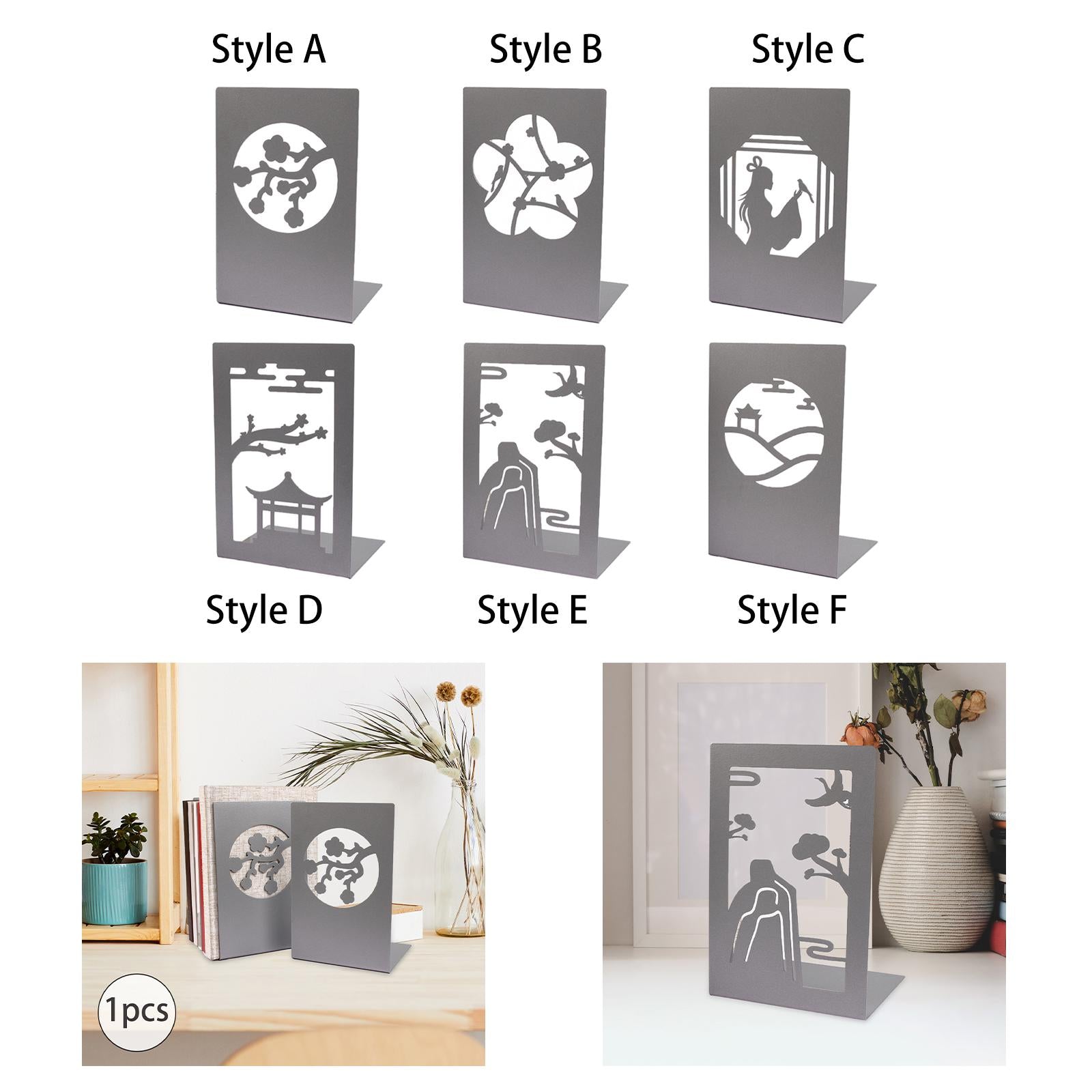 Metal Bookends Decorative Organizer Book Stoppers for Shelves Office Bedroom Style A