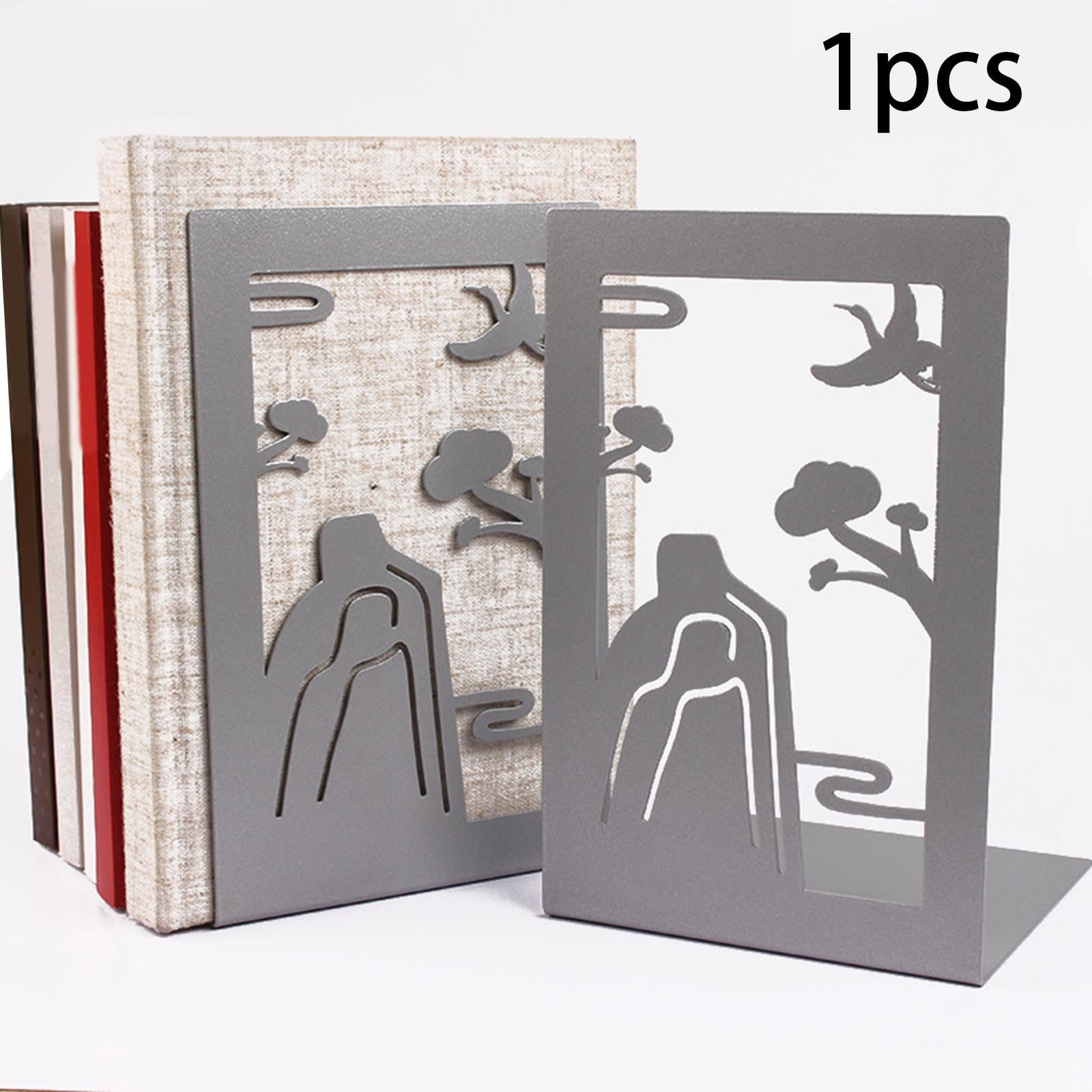 Metal Bookends Decorative Organizer Book Stoppers for Shelves Office Bedroom Style E