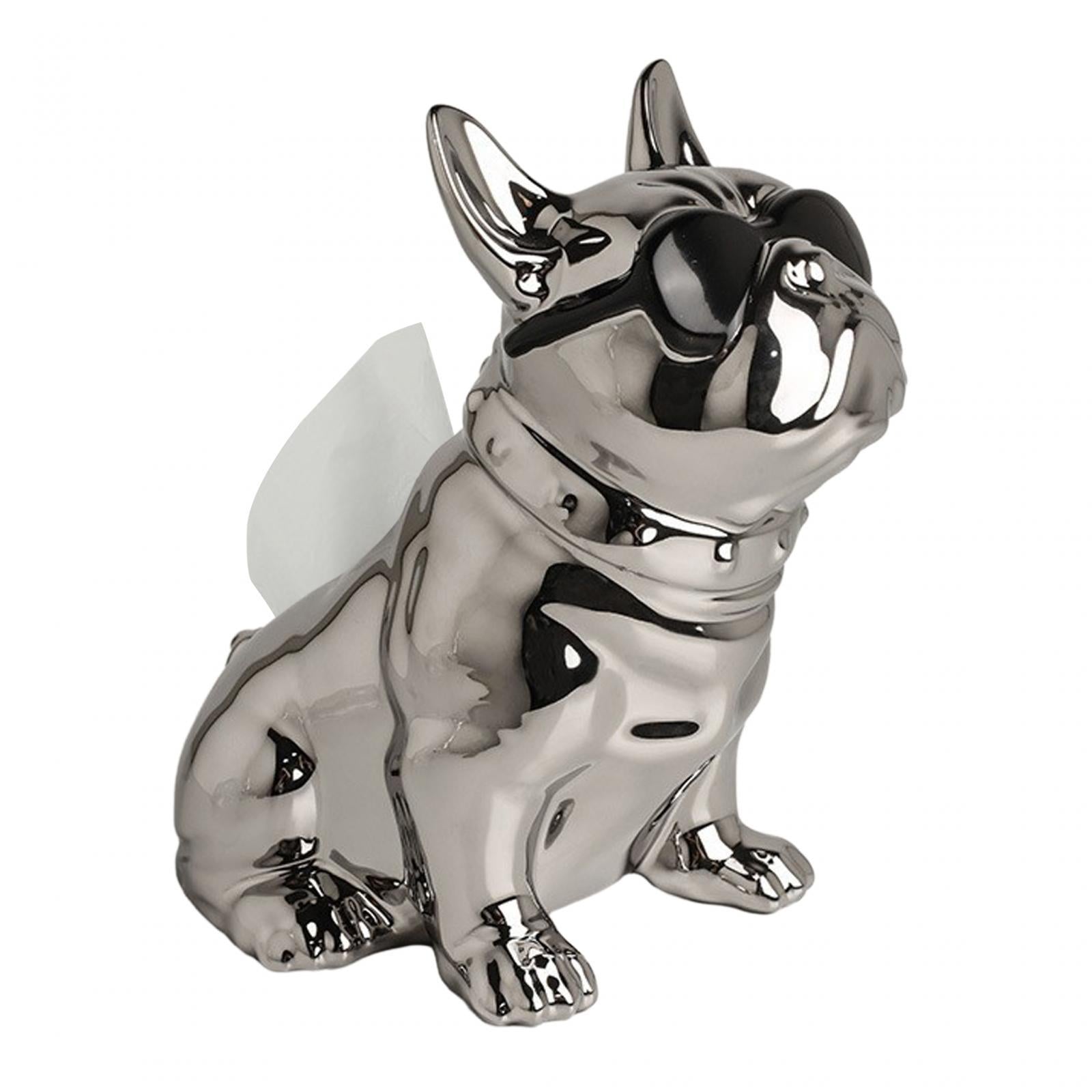 Dog Statue Tissue Box Crafts Dog Sculpture for Cabinet Apartment Dresser Silver