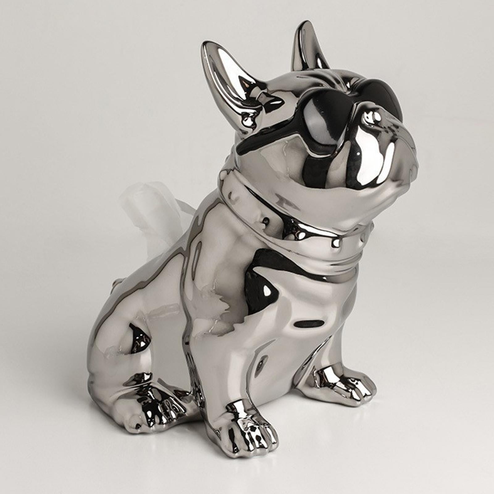 Dog Statue Tissue Box Crafts Dog Sculpture for Cabinet Apartment Dresser Silver