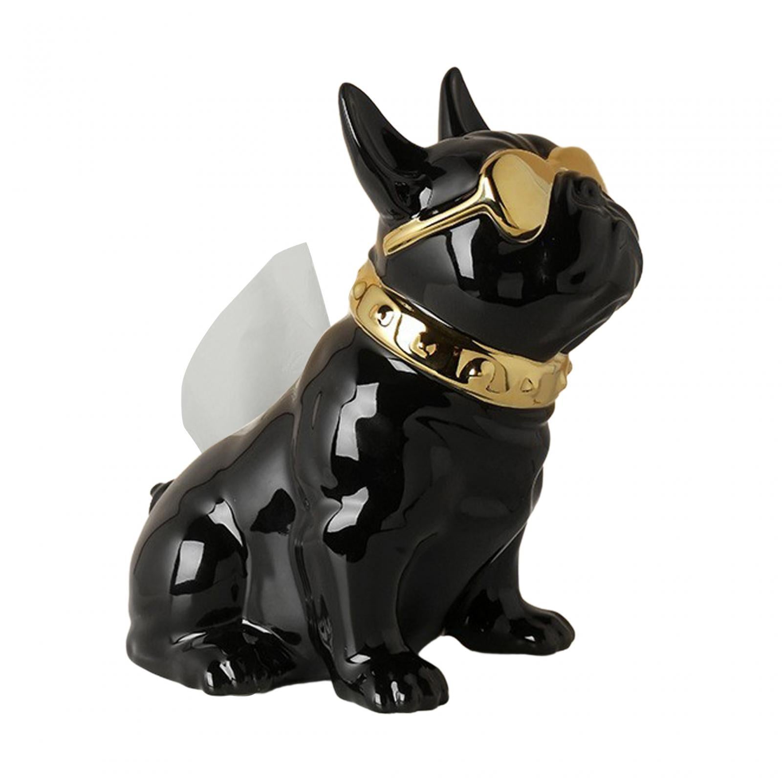 Dog Statue Tissue Box Crafts Dog Sculpture for Cabinet Apartment Dresser Black