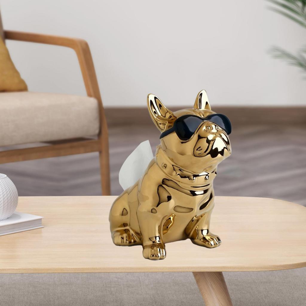 Dog Statue Tissue Box Crafts Dog Sculpture for Cabinet Apartment Dresser Black