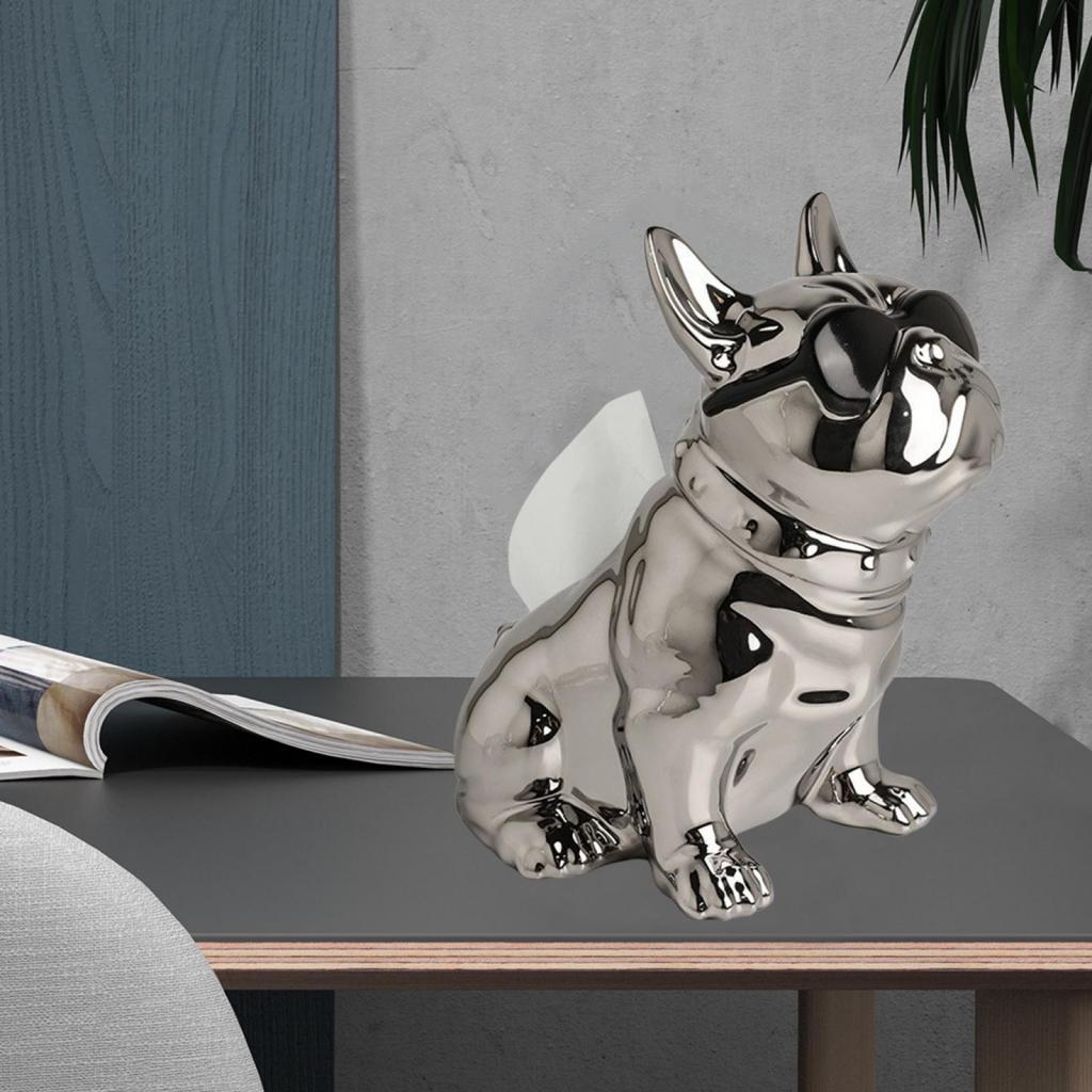 Dog Statue Tissue Box Crafts Dog Sculpture for Cabinet Apartment Dresser Black