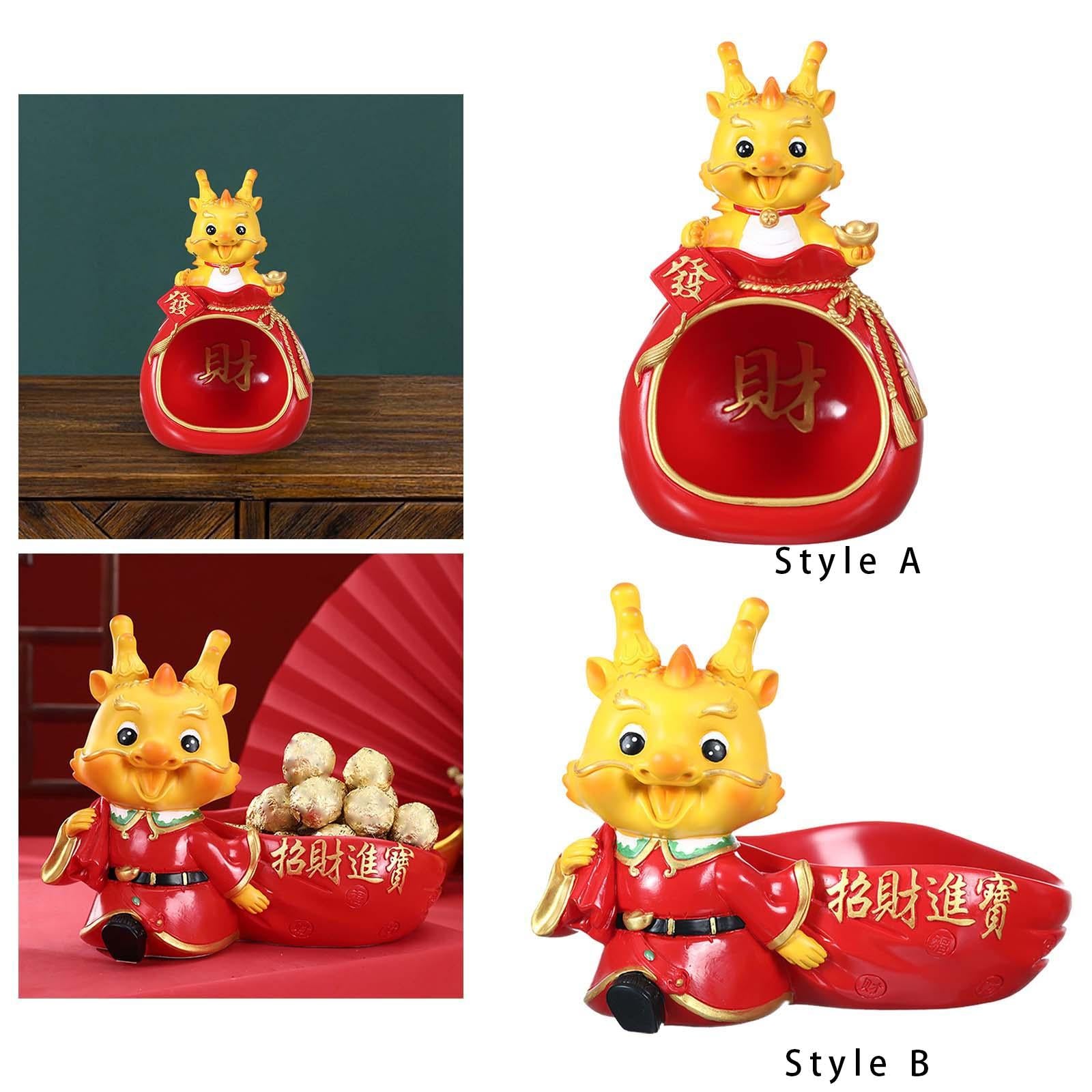 Dragon Sculpture with Storage Tray Creative Ornament for Entrance Shelf Home style A