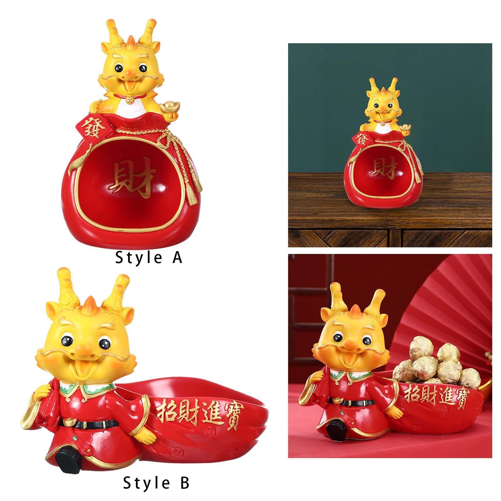 Dragon Sculpture with Storage Tray Creative Ornament for Entrance Shelf Home style A