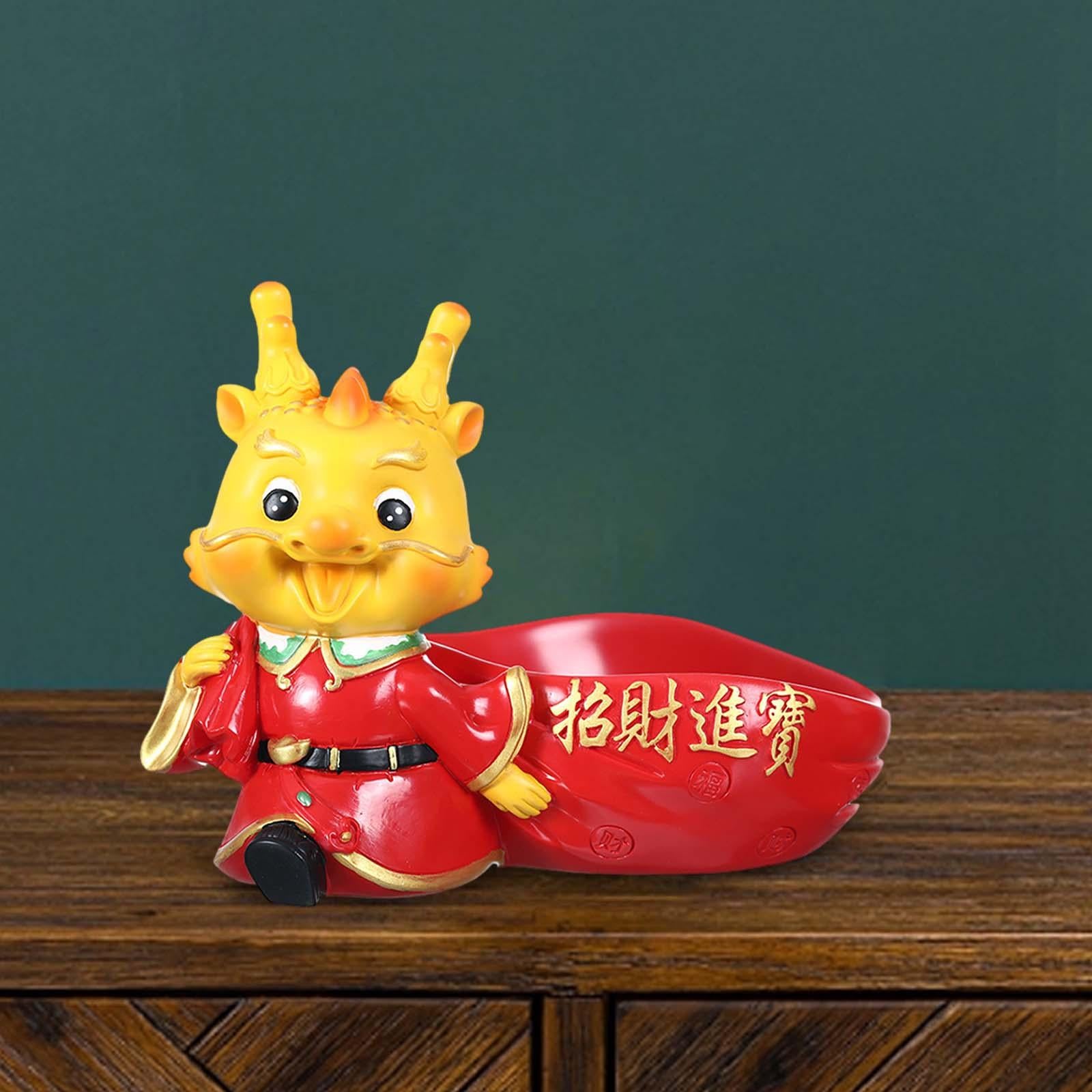 Dragon Sculpture with Storage Tray Creative Ornament for Entrance Shelf Home style B