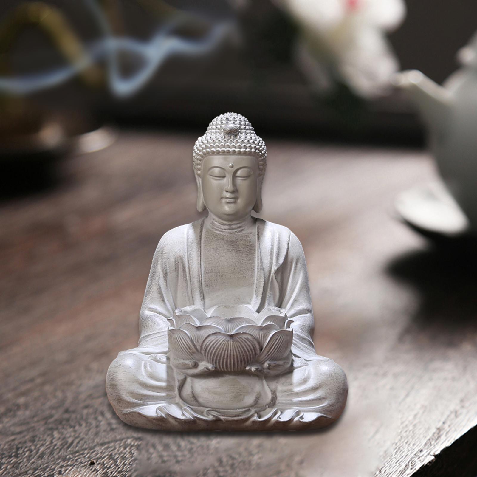Lotus Buddha Statue Candle Holder Decorative Prop Hand Carved Resin Figurine Big