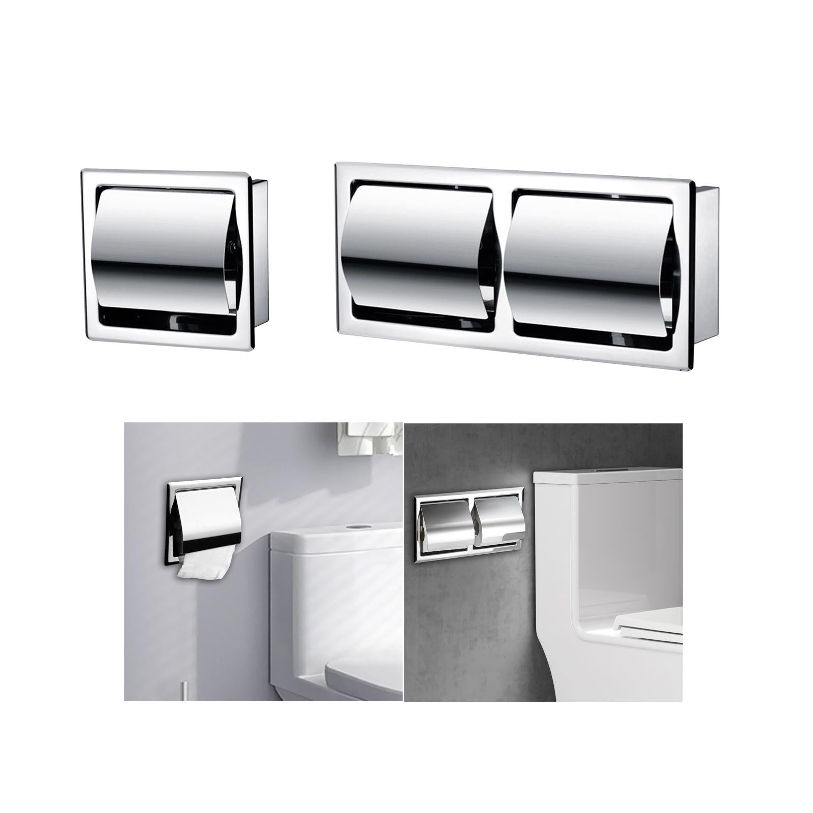 Recessed Toilet Paper Holder Sturdy Wall Mount for Restroom Washroom Kitchen Single