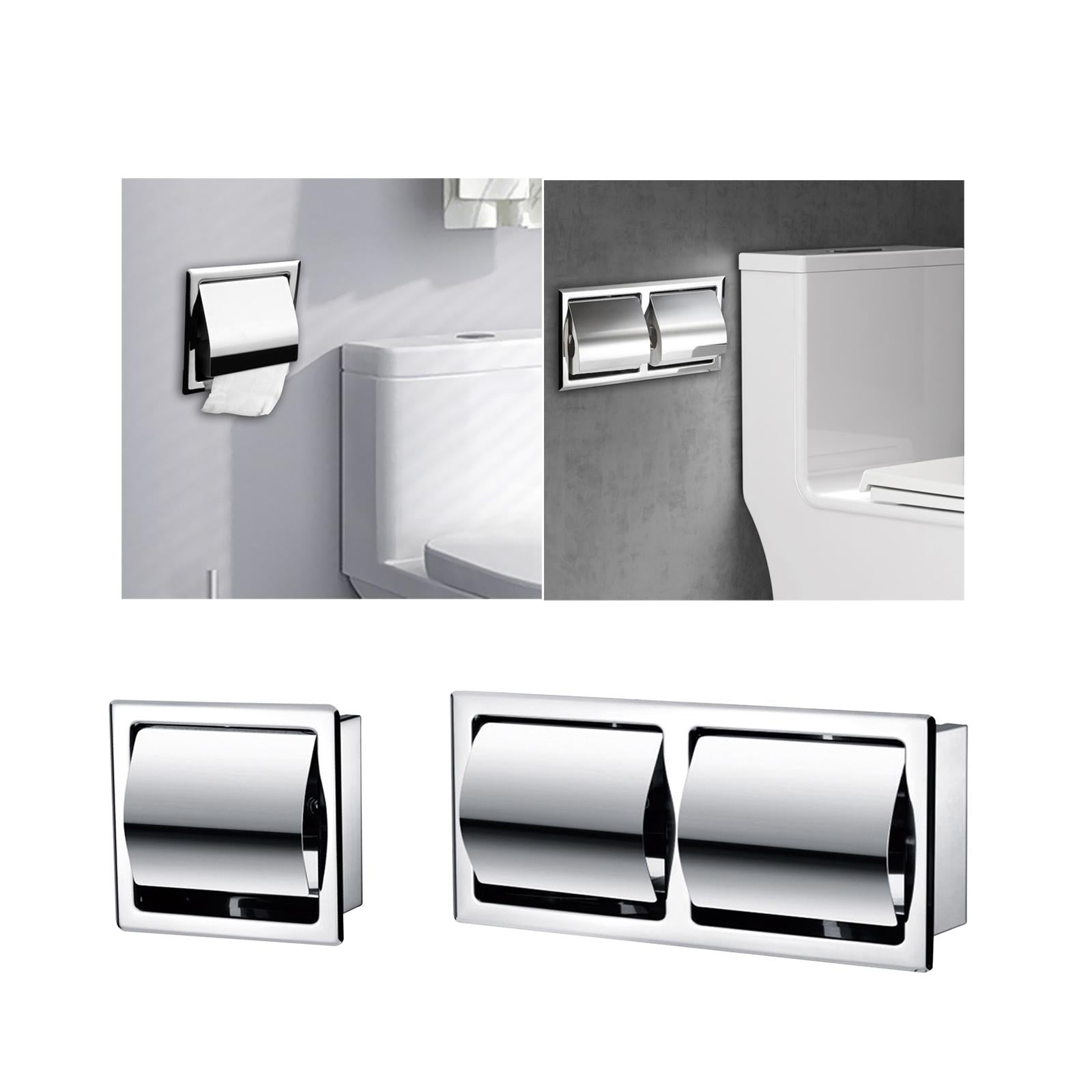 Recessed Toilet Paper Holder Sturdy Wall Mount for Restroom Washroom Kitchen Single