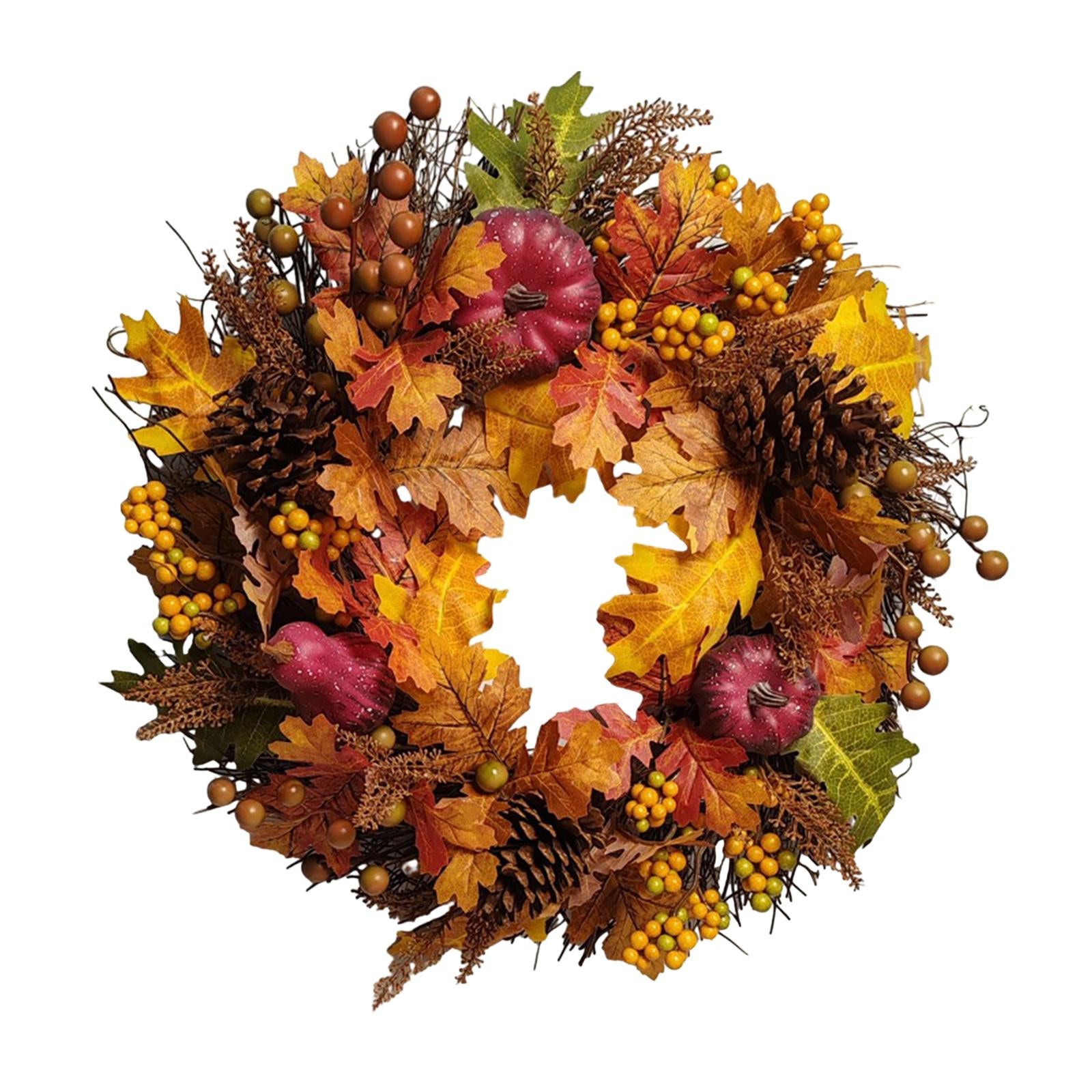 Autumn Pumpkin Wreath Decorative Harvest Door Wreath for Holiday Wall Indoor