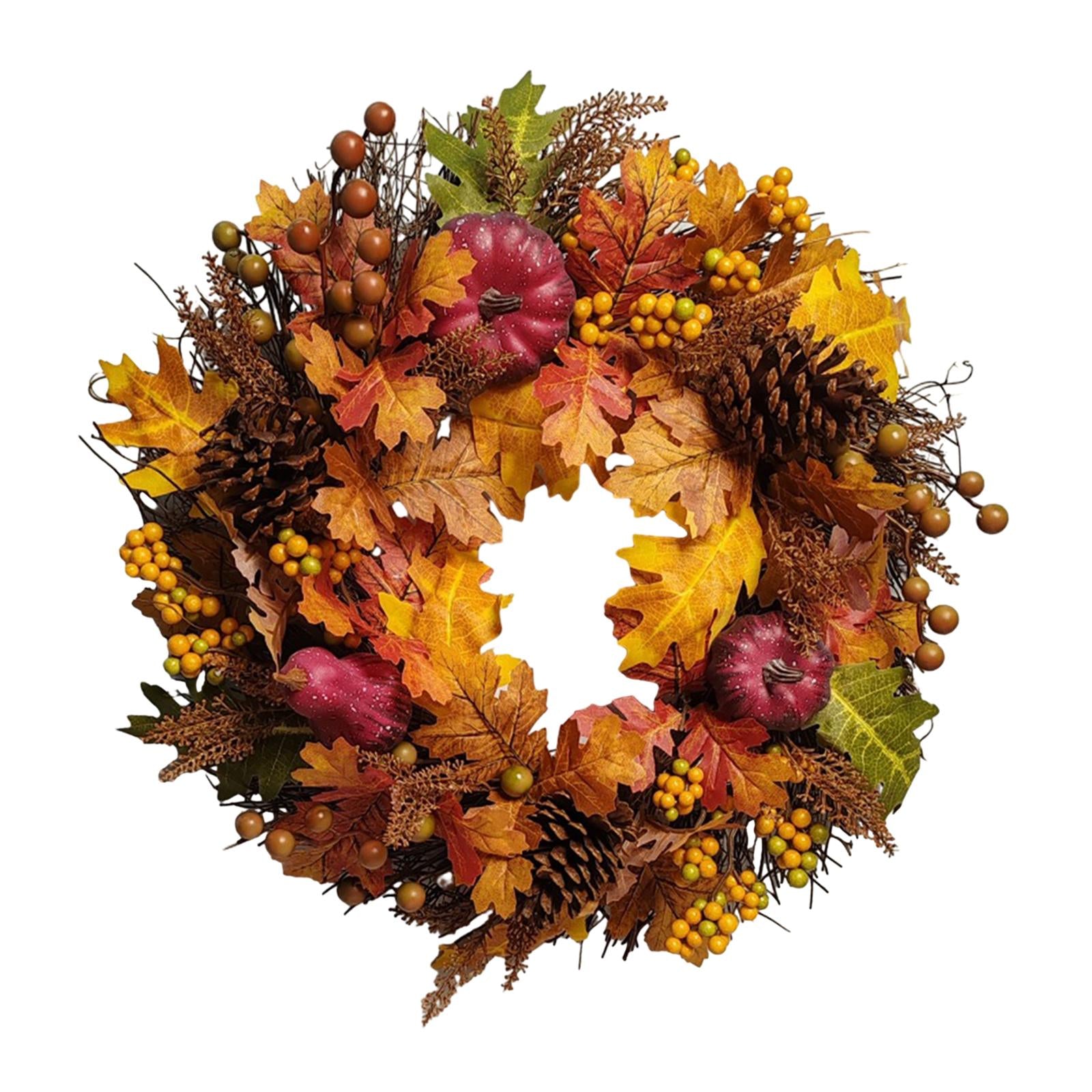 Autumn Pumpkin Wreath Decorative Harvest Door Wreath for Holiday Wall Indoor
