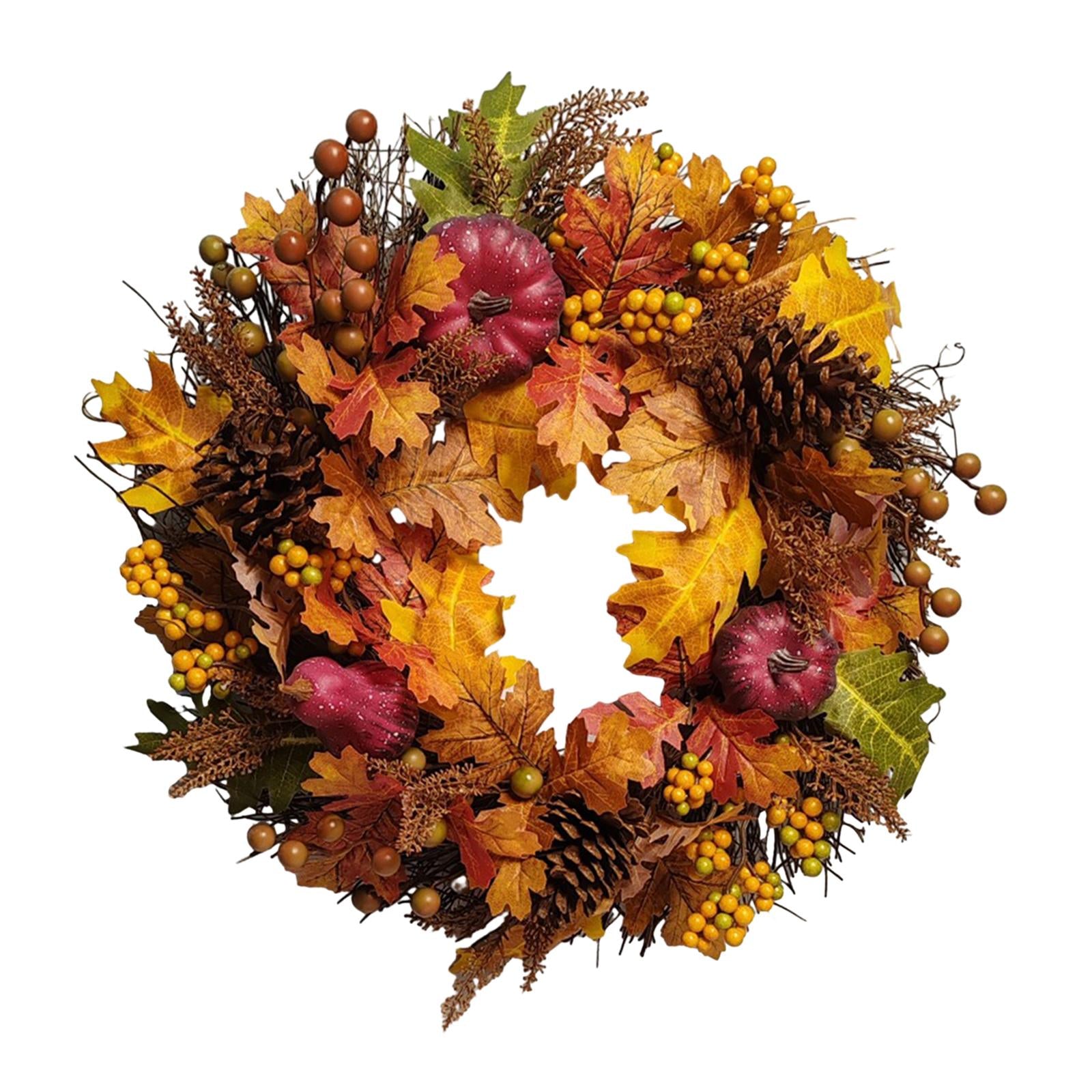 Autumn Pumpkin Wreath Decorative Harvest Door Wreath for Holiday Wall Indoor