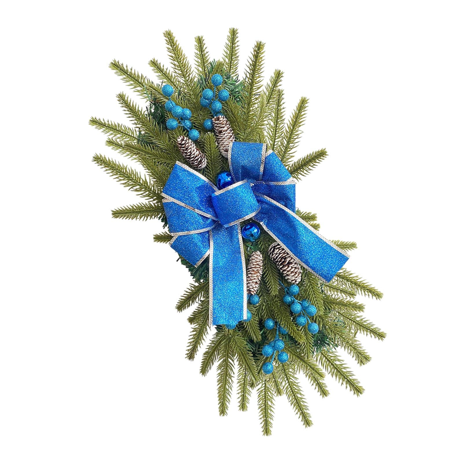 Pre Lit Stairway Swag Hanging Pendant for Farmhouse Fireplace Indoor Outdoor Blue