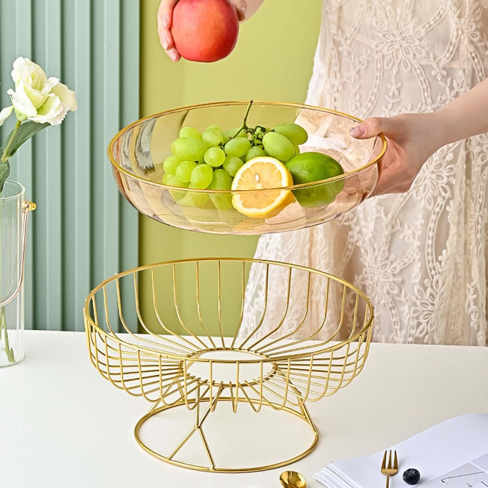 Metal Wire Fruit Basket Removable Fruit Bowl for Pantry Dining Table Counter Yellow M