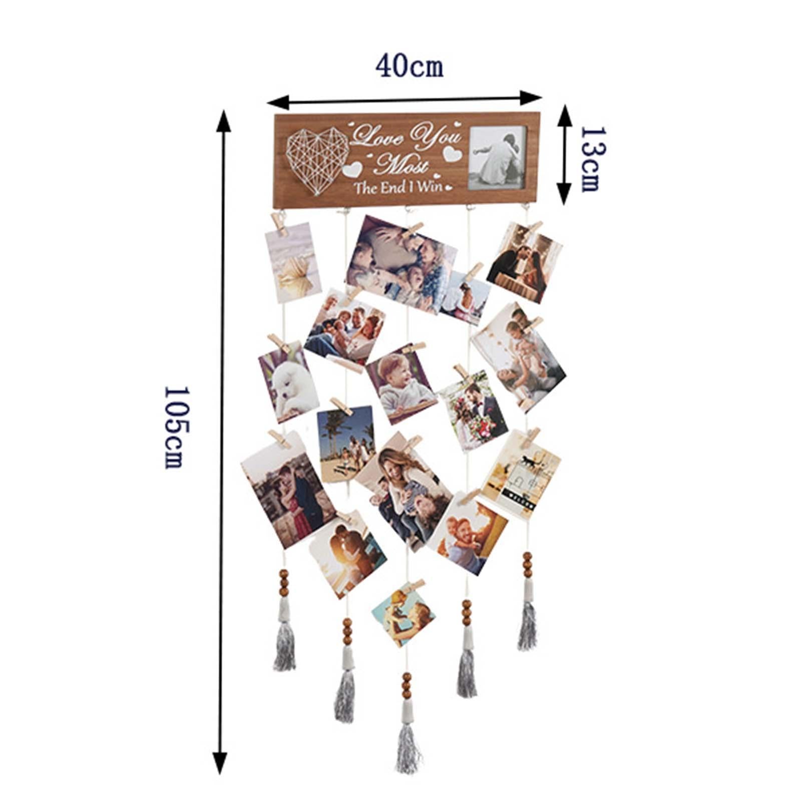 Wall Hanging Photo Display Wooden with Clips for Bedroom Birthday Party Home