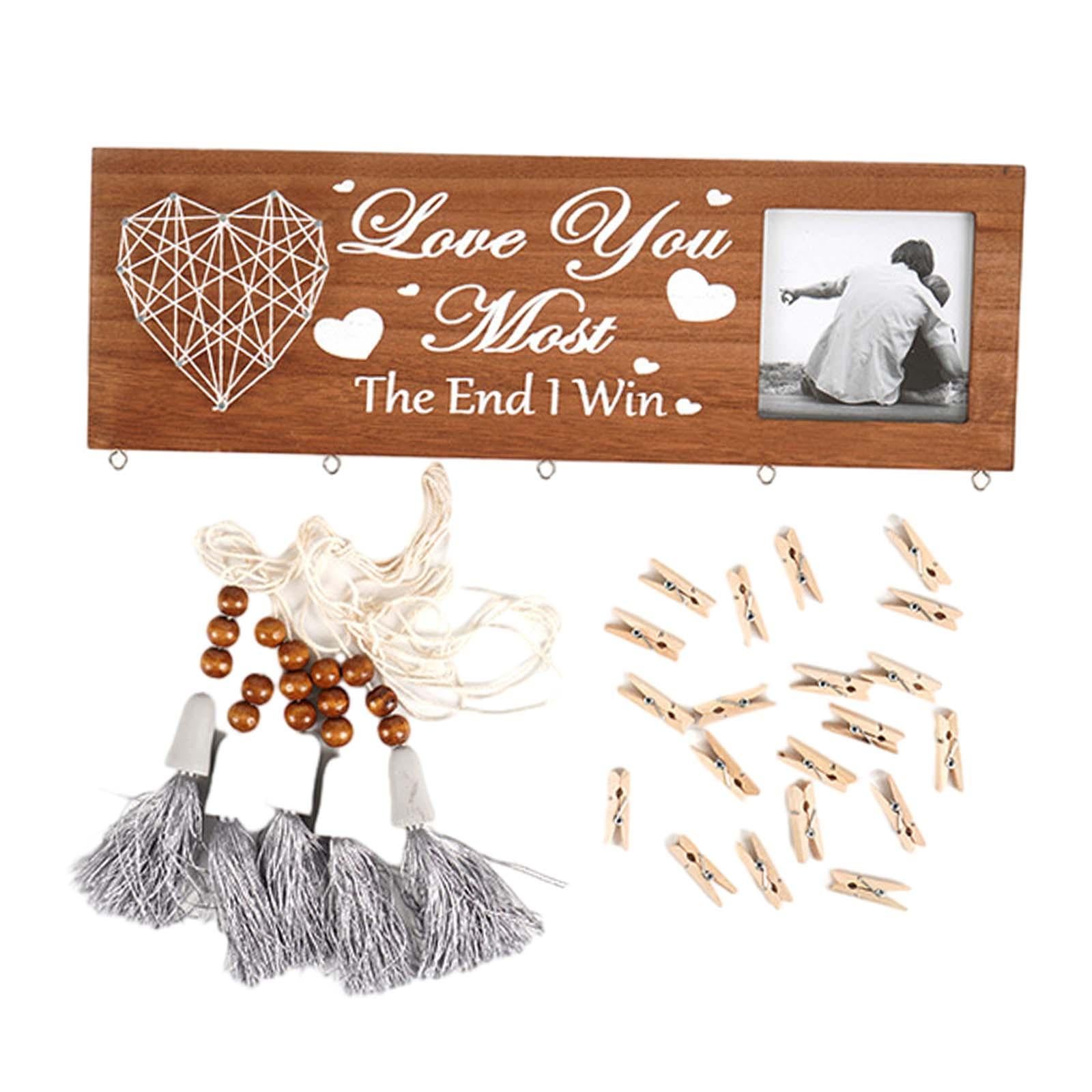 Wall Hanging Photo Display Wooden with Clips for Bedroom Birthday Party Home