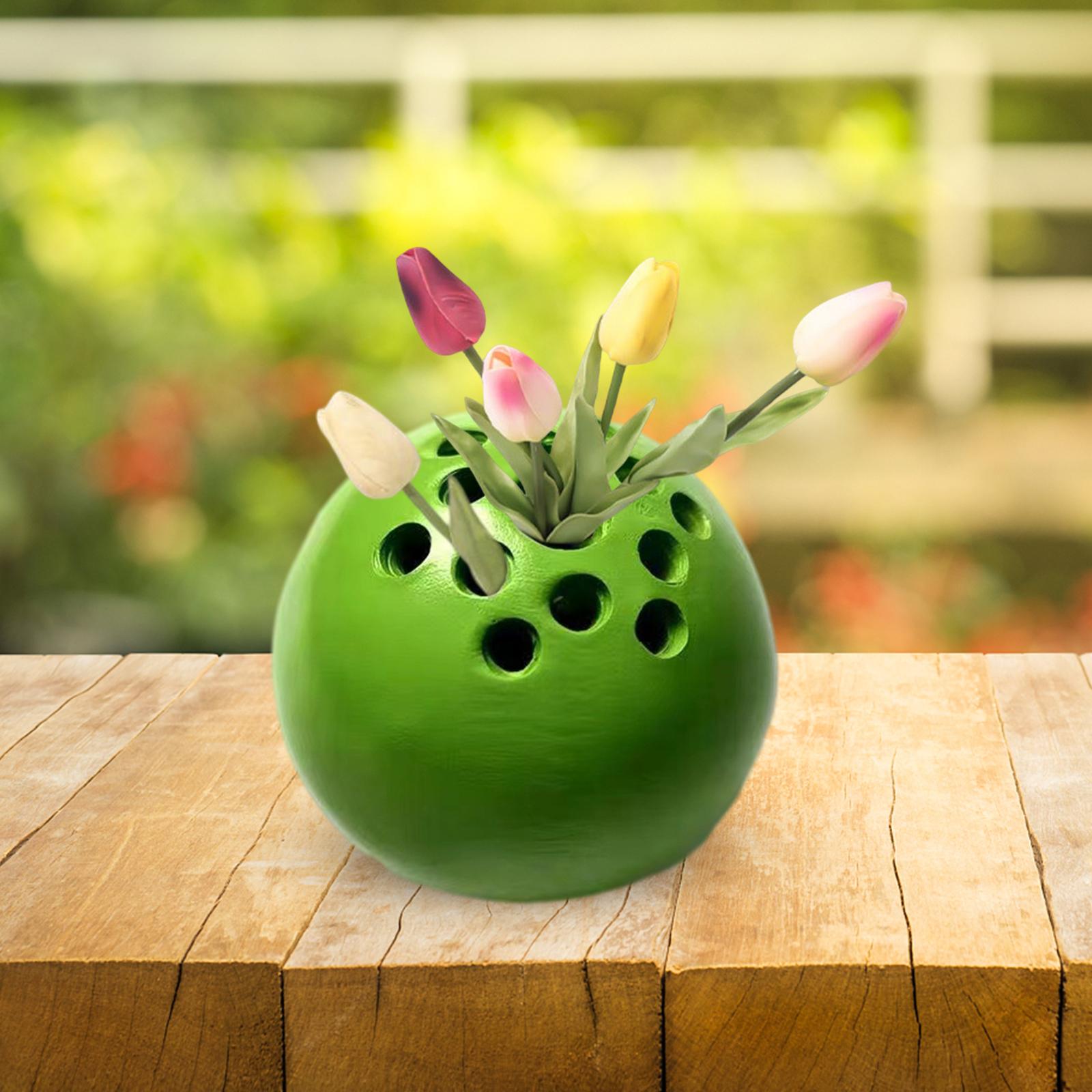 Ball Vase Mini Modern Small Resin Round Flower Pot for Bedroom Garden Office Green