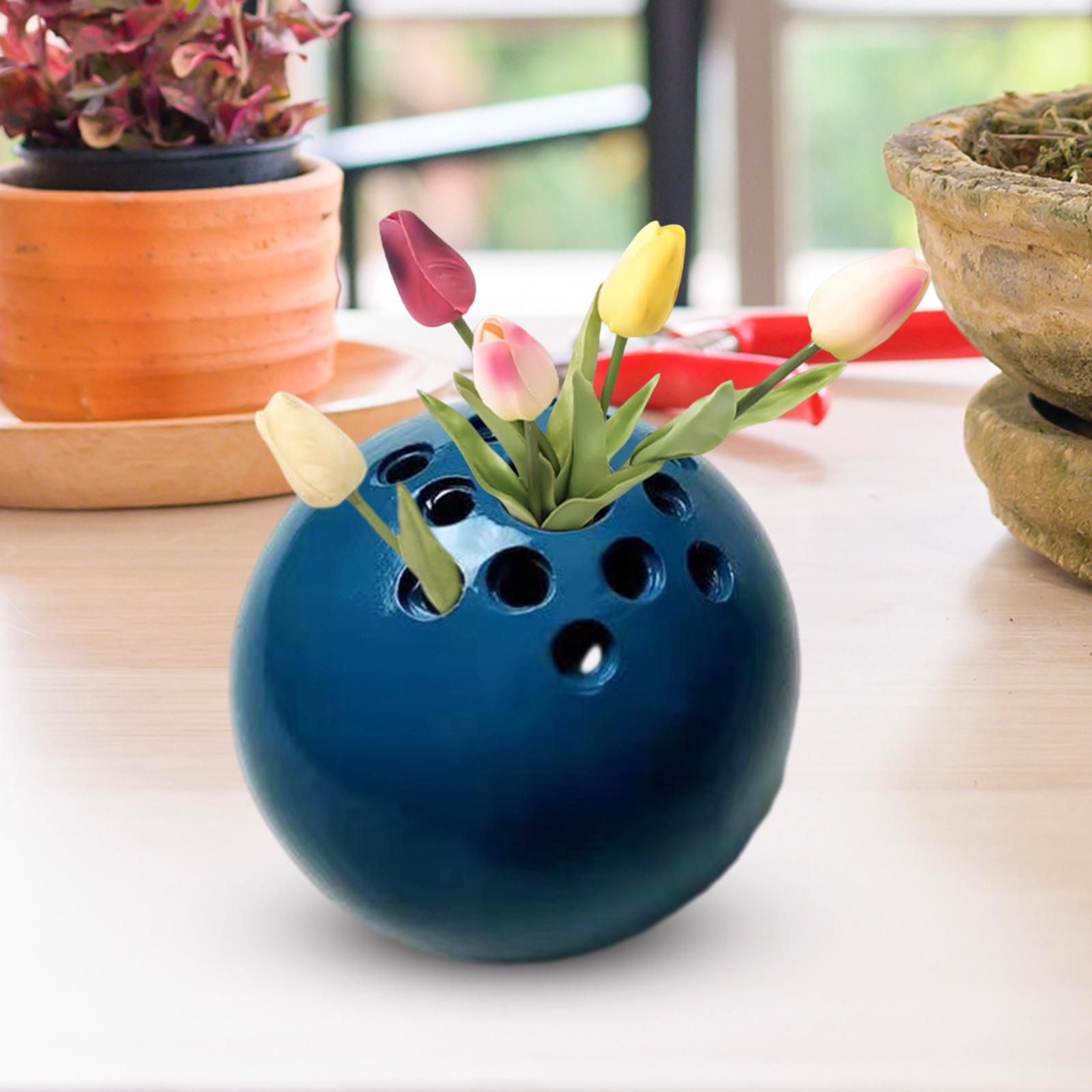 Ball Vase Mini Modern Small Resin Round Flower Pot for Bedroom Garden Office Light Blue