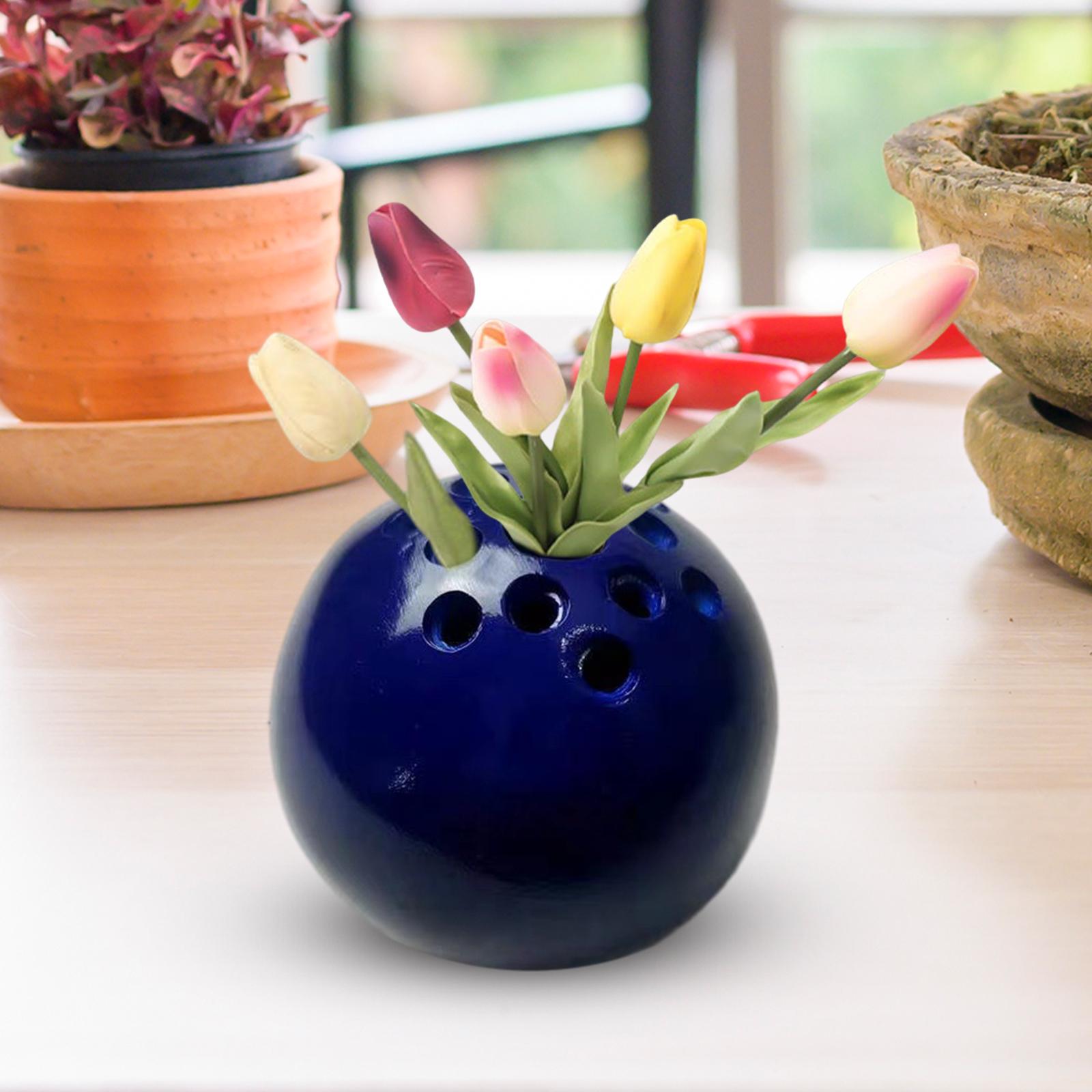 Ball Vase Mini Modern Small Resin Round Flower Pot for Bedroom Garden Office Navy Blue