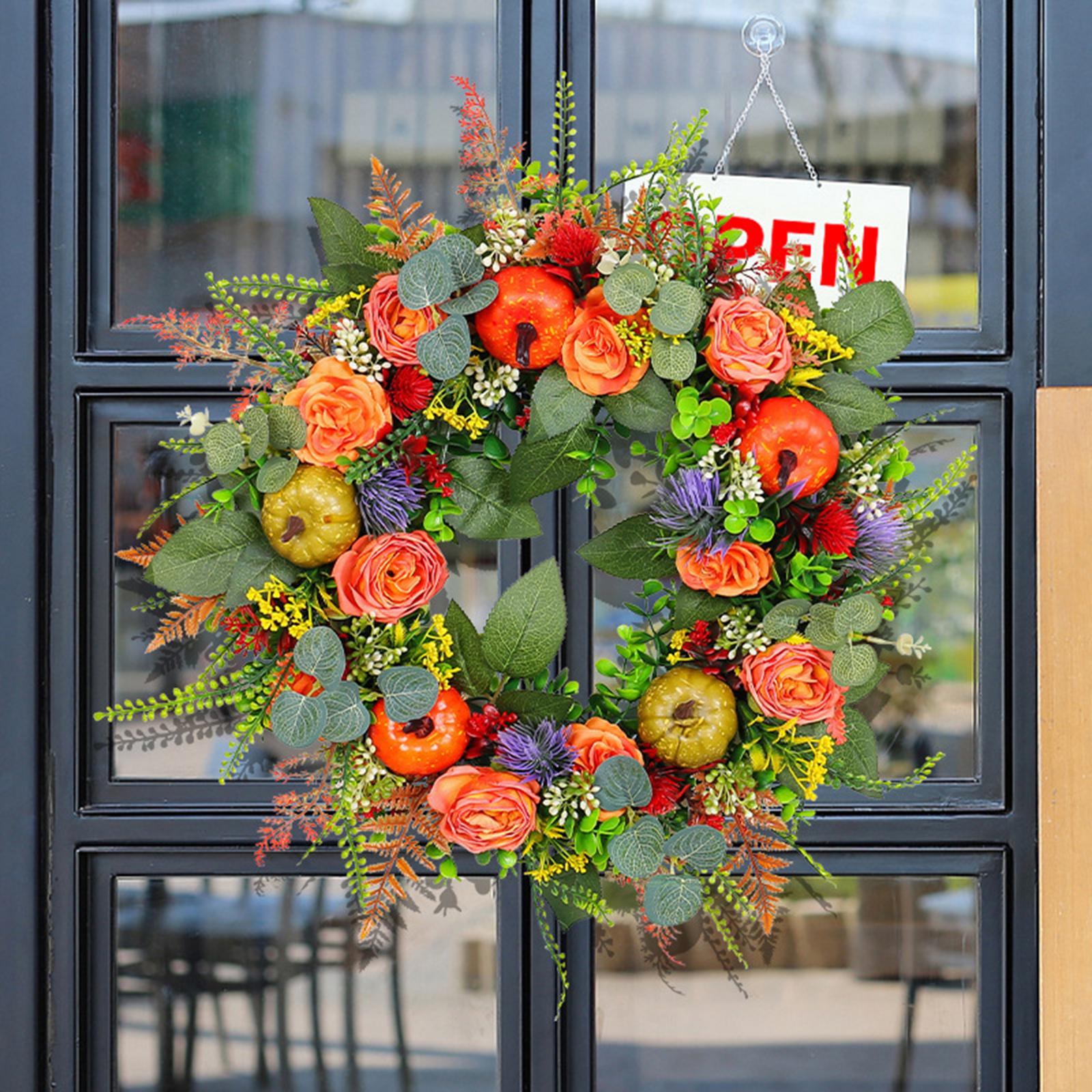 Fall Wreaths Autumn Harvest Artificial Flowers Wreath for Holiday Home Porch