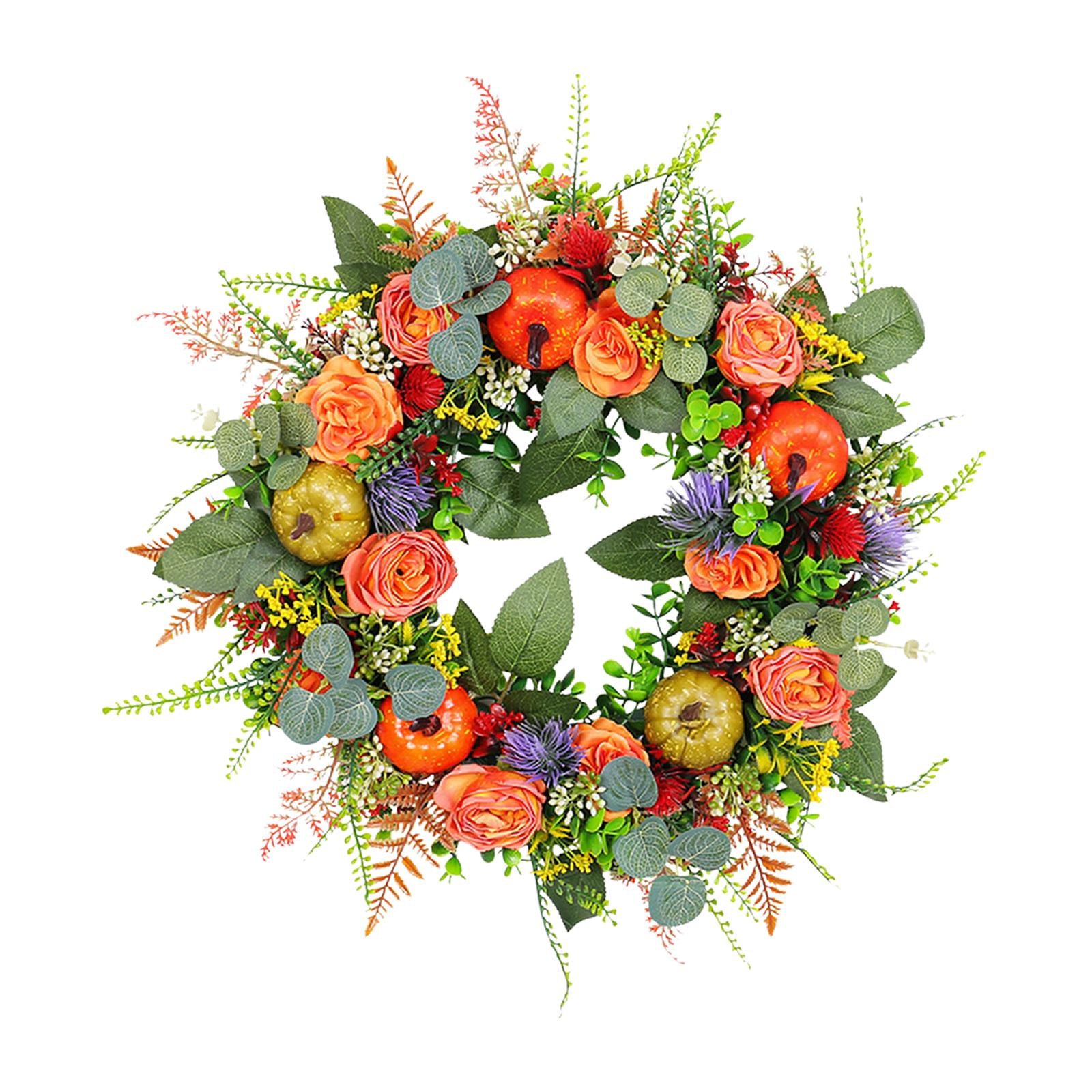 Fall Wreaths Autumn Harvest Artificial Flowers Wreath for Holiday Home Porch
