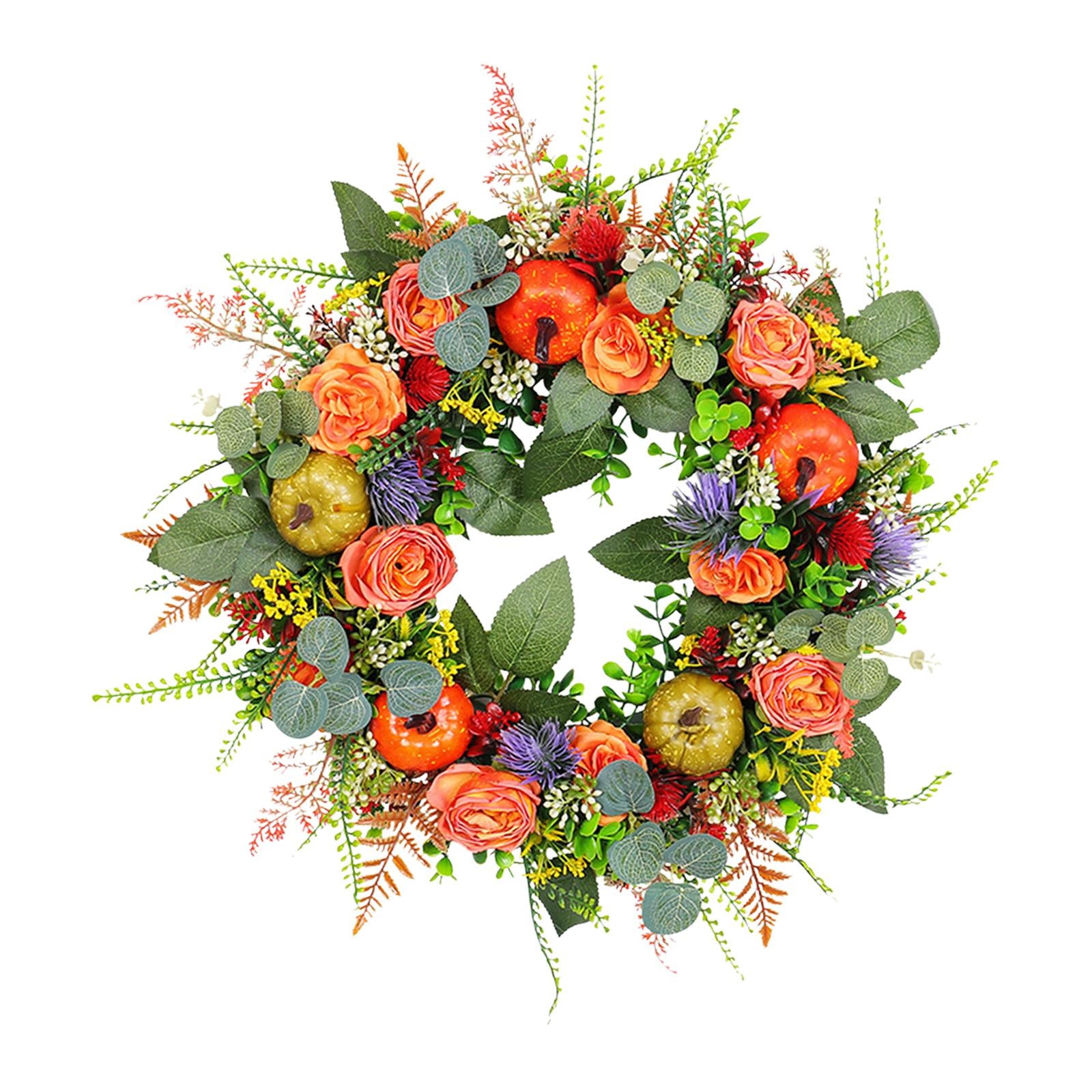 Fall Wreaths Autumn Harvest Artificial Flowers Wreath for Holiday Home Porch