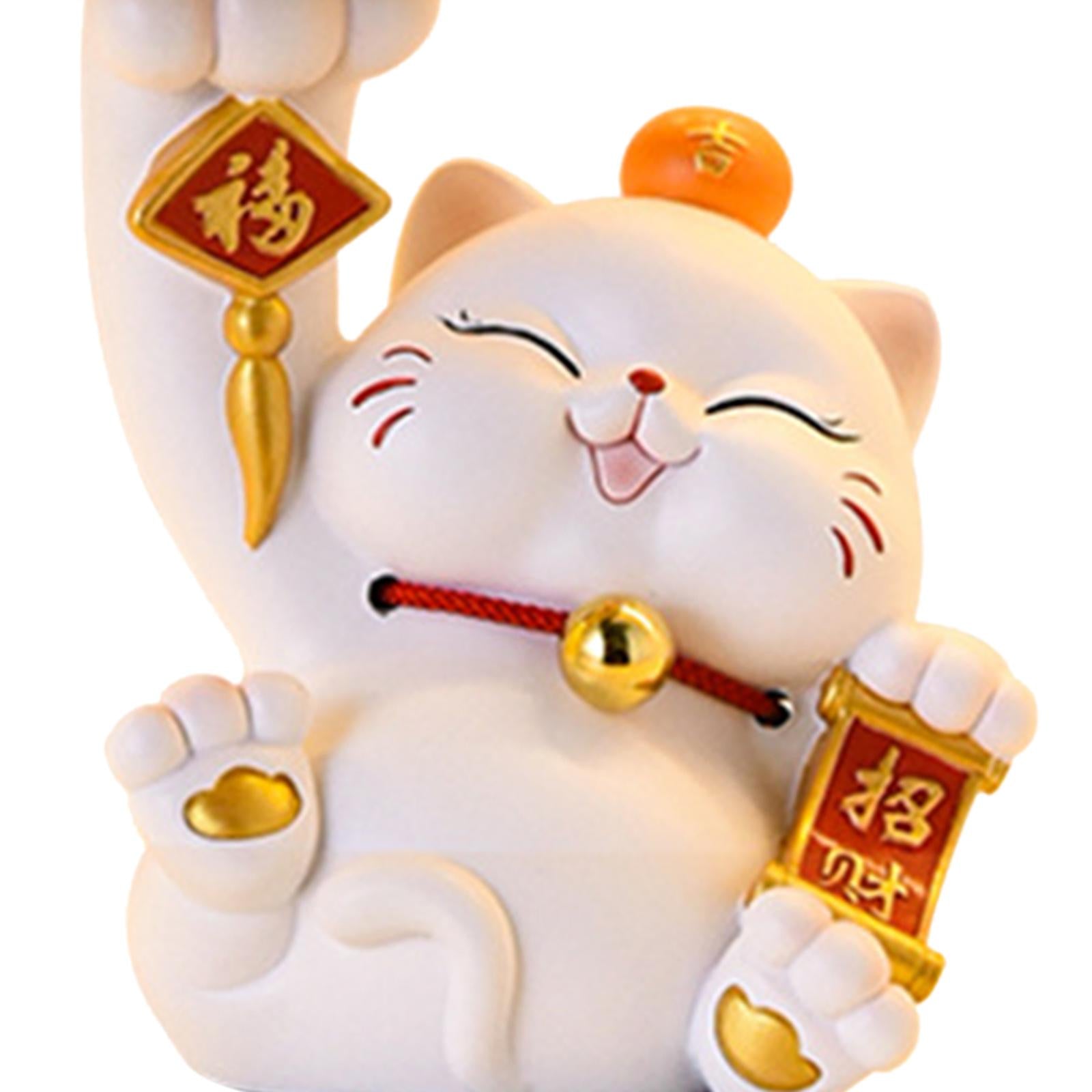 Cute Lucky Cat Statue Home Decor Jewelry Tray for Bookshelf Cabinet Bathroom White
