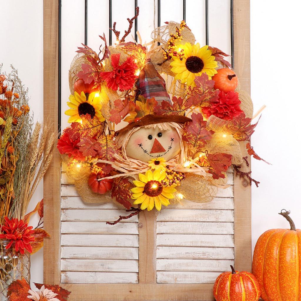 Harvest Fall Wreath Sunflower Front Door Wreath for Holiday Window Halloween 43cmx58.2cm