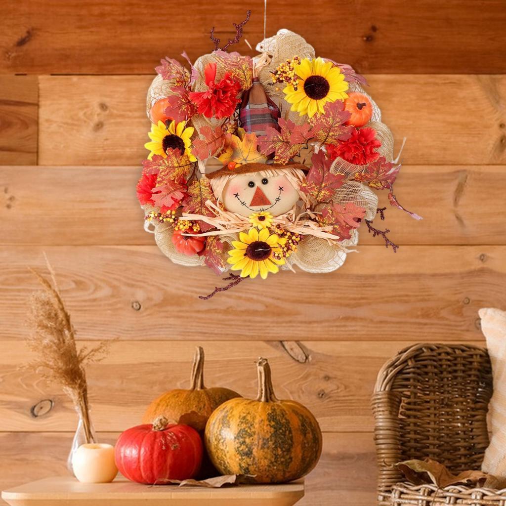 Harvest Fall Wreath Sunflower Front Door Wreath for Holiday Window Halloween 43cmx58.2cm