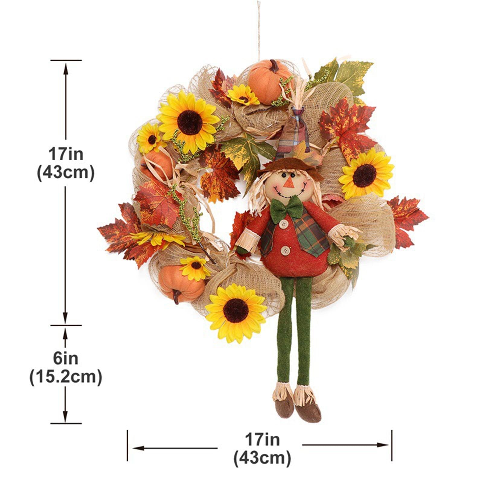 Harvest Fall Wreath Sunflower Front Door Wreath for Holiday Window Halloween 43cmx58.2cm