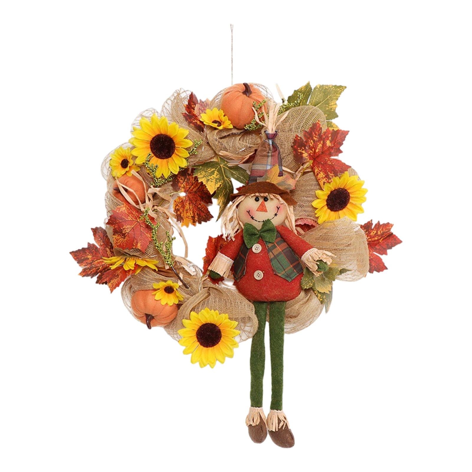 Harvest Fall Wreath Sunflower Front Door Wreath for Holiday Window Halloween 43cmx58.2cm