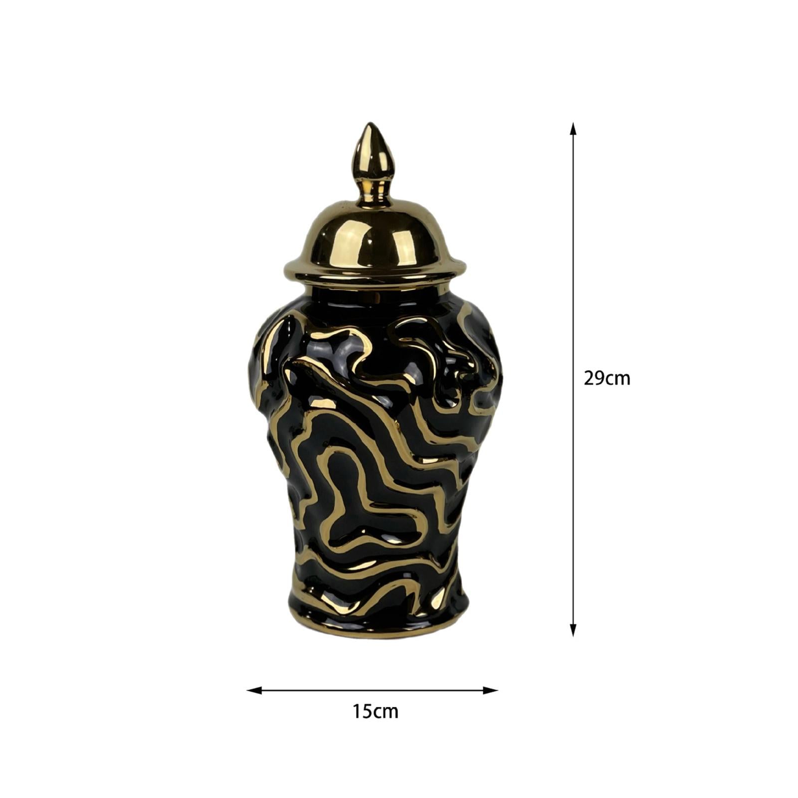 Porcelain Ginger Jar with Lid Traditional Decor Jar Ceramic Flower Vase Black 15x15x29cm