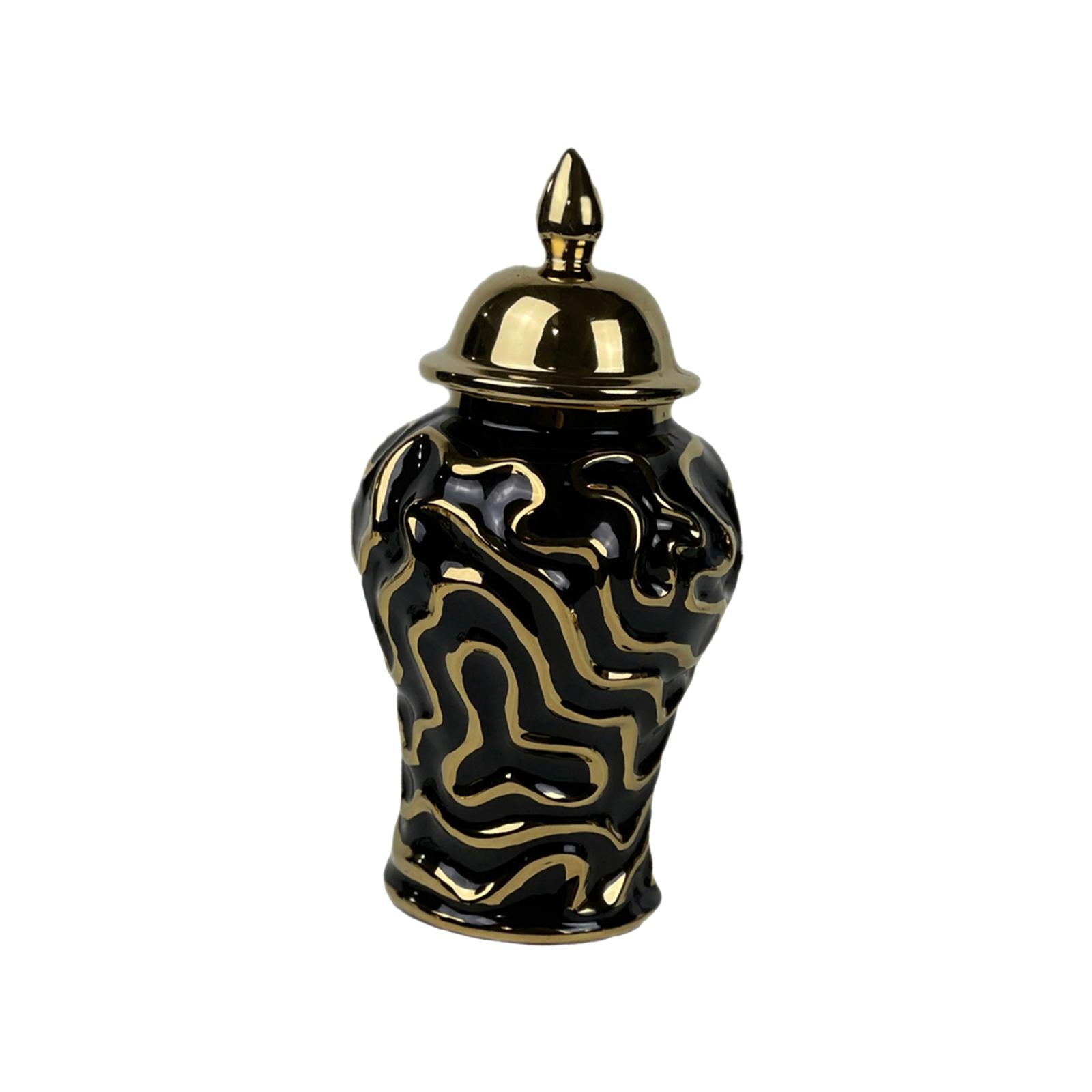 Porcelain Ginger Jar with Lid Traditional Decor Jar Ceramic Flower Vase Black 15x15x29cm