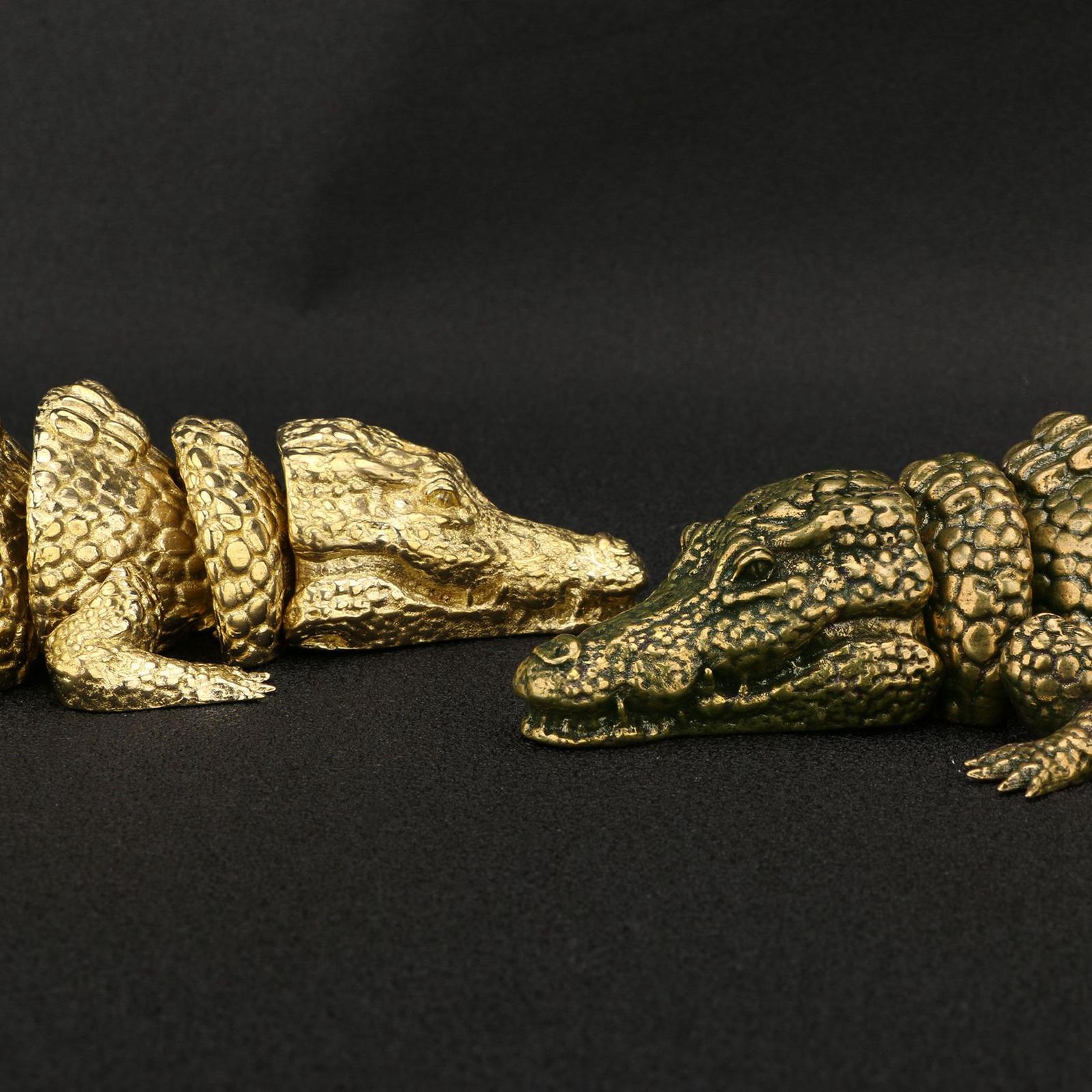 Brass Crocodiles Statue Ornament Large Brass Ornament for Study Room Shelves Color B