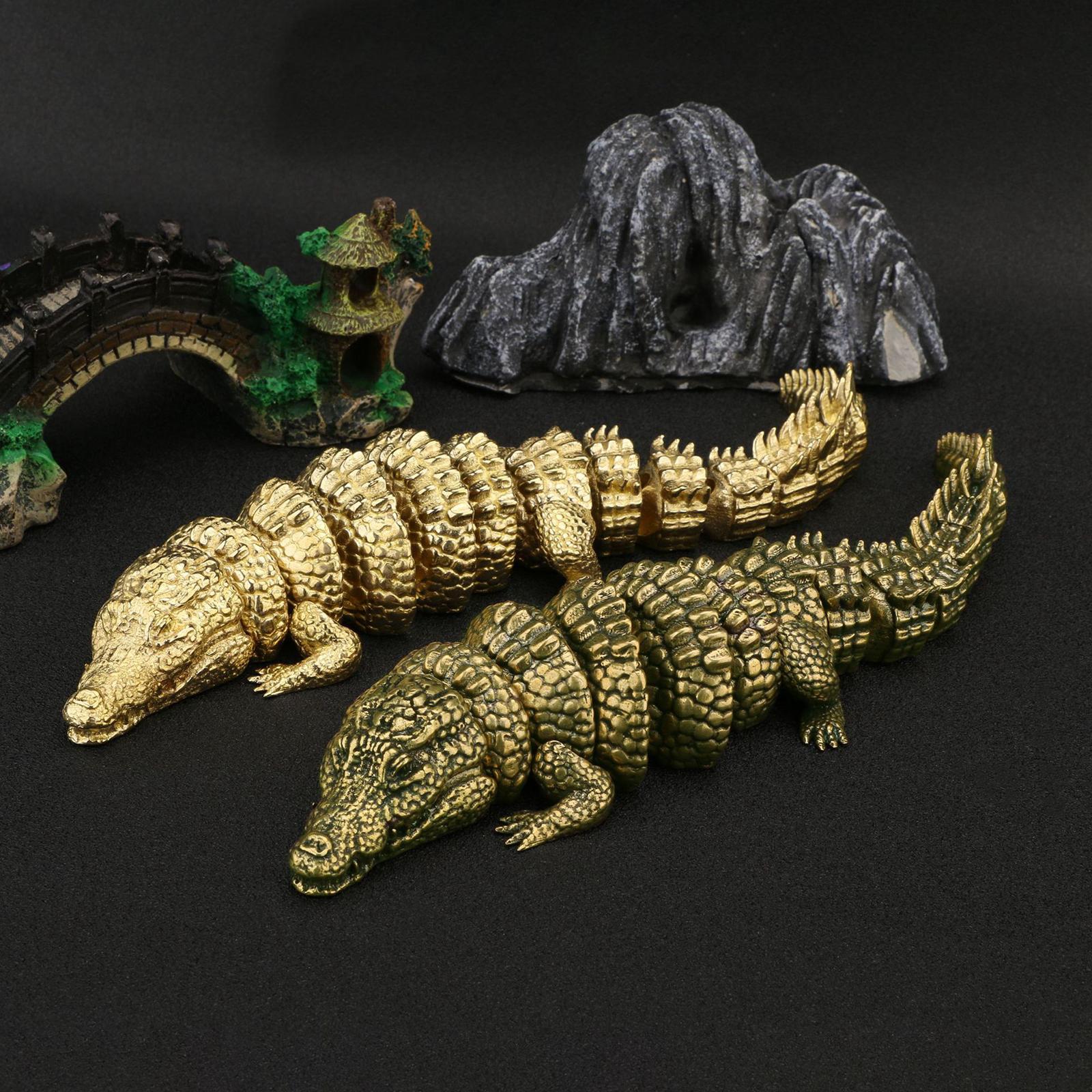 Brass Crocodiles Statue Ornament Large Brass Ornament for Study Room Shelves Color B