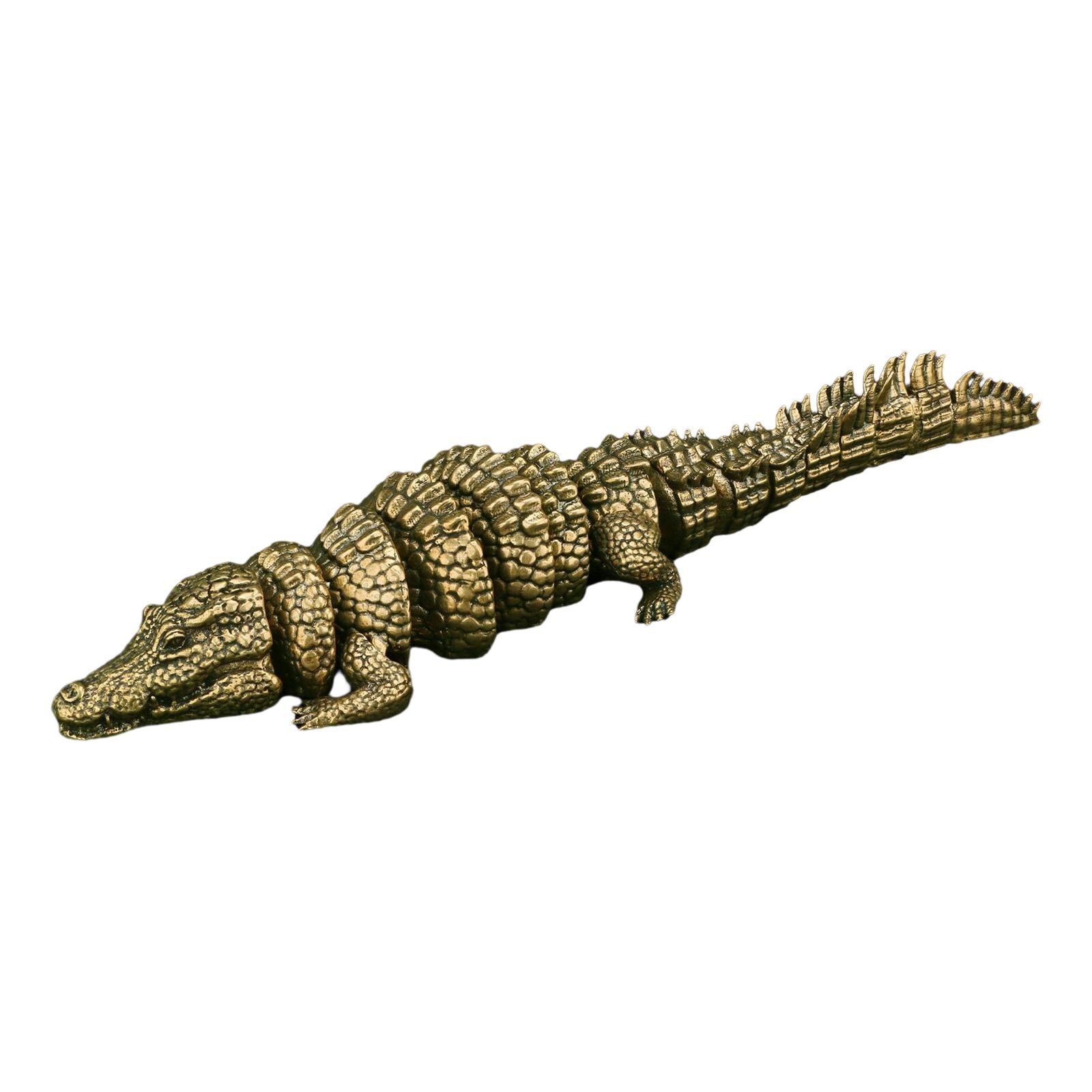 Brass Crocodiles Statue Ornament Large Brass Ornament for Study Room Shelves Color B