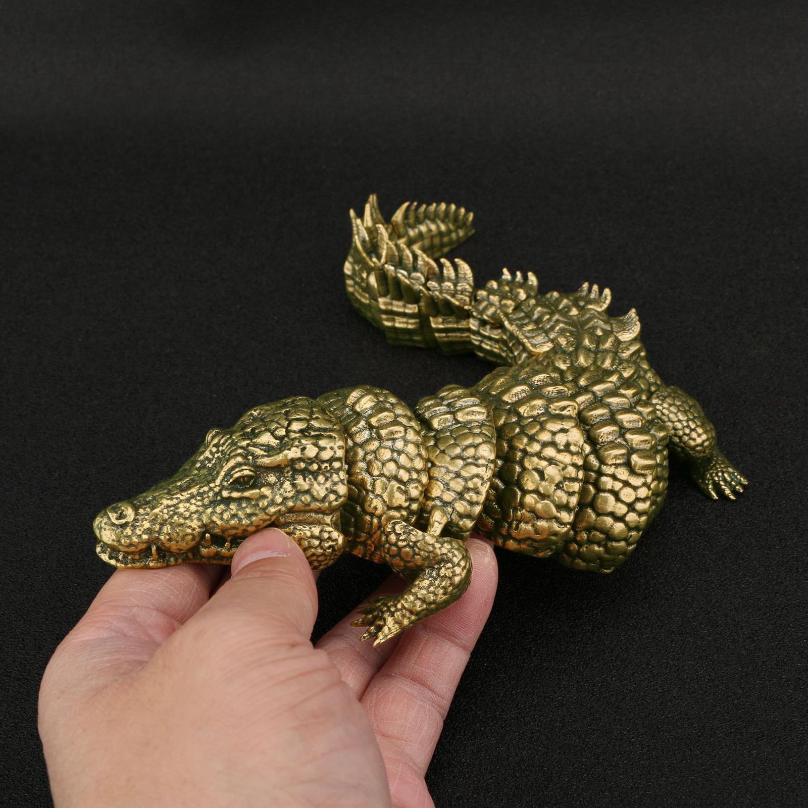 Brass Crocodiles Statue Ornament Large Brass Ornament for Study Room Shelves Color B