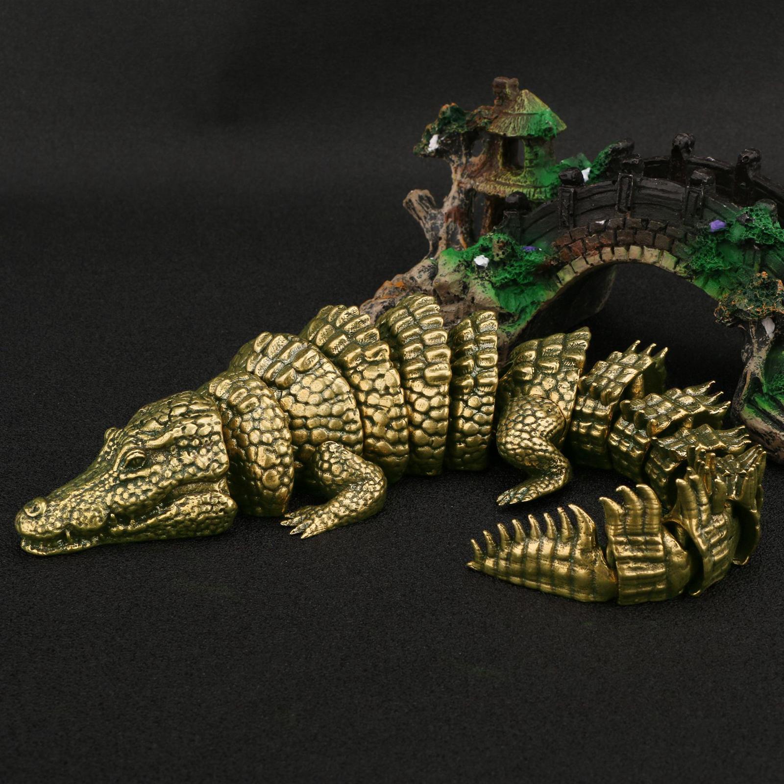 Brass Crocodiles Statue Ornament Large Brass Ornament for Study Room Shelves Color B