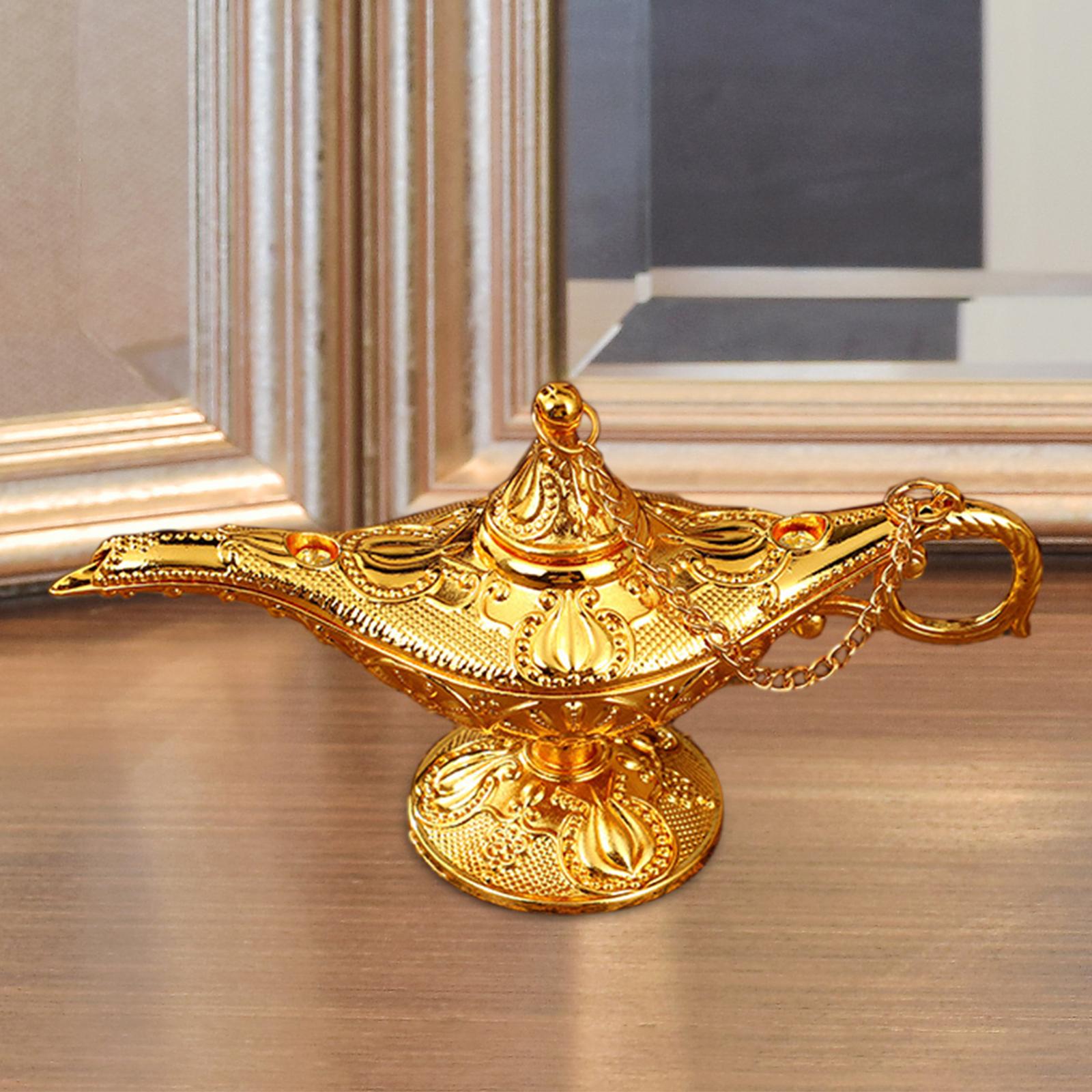 Genie Lamp Ornament Luxury Genie Light for Halloween Bookshelf Birthday Gift Gold