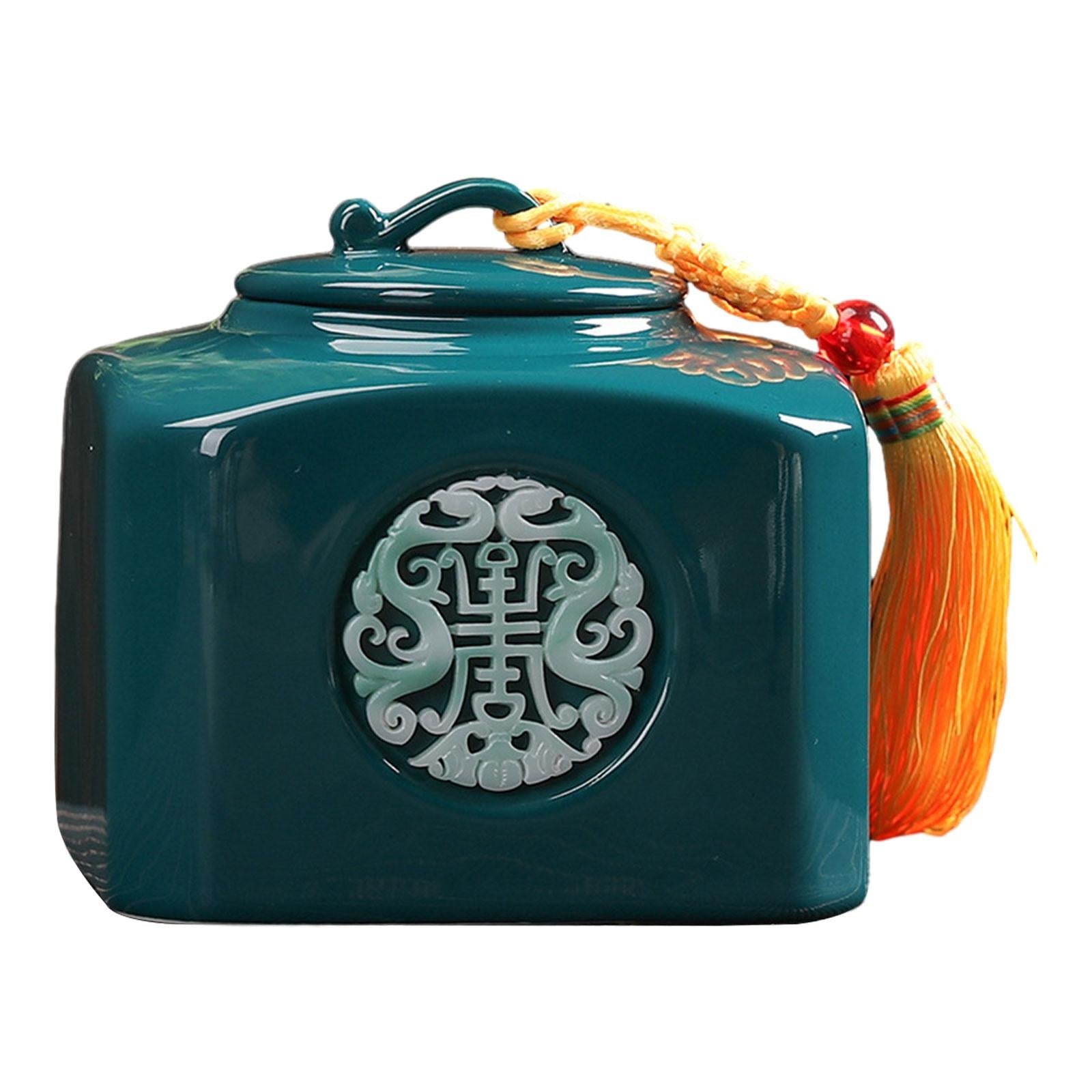 Porcelain Tea Canister Desk Food Storage Jar Classical Ceramic Tea Container Green