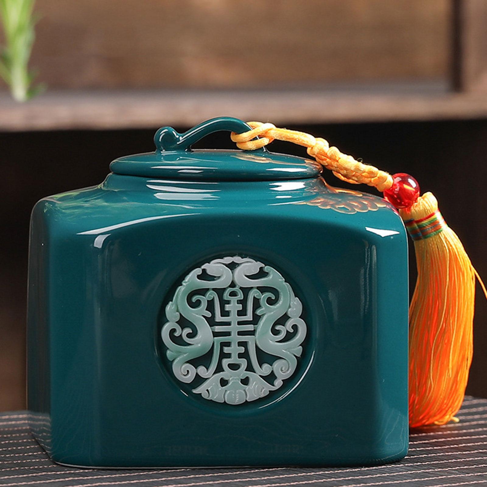 Porcelain Tea Canister Desk Food Storage Jar Classical Ceramic Tea Container Green