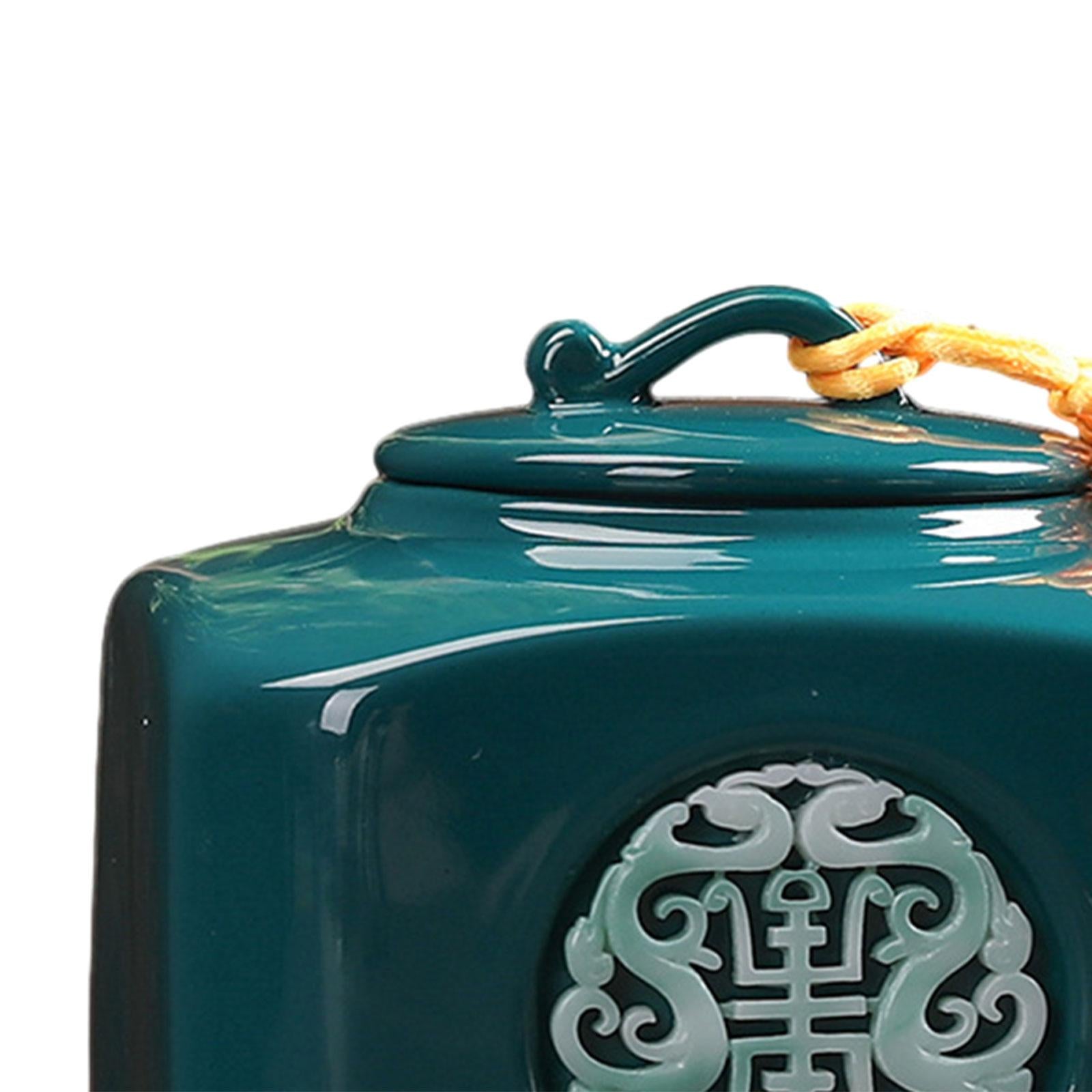 Porcelain Tea Canister Desk Food Storage Jar Classical Ceramic Tea Container Green